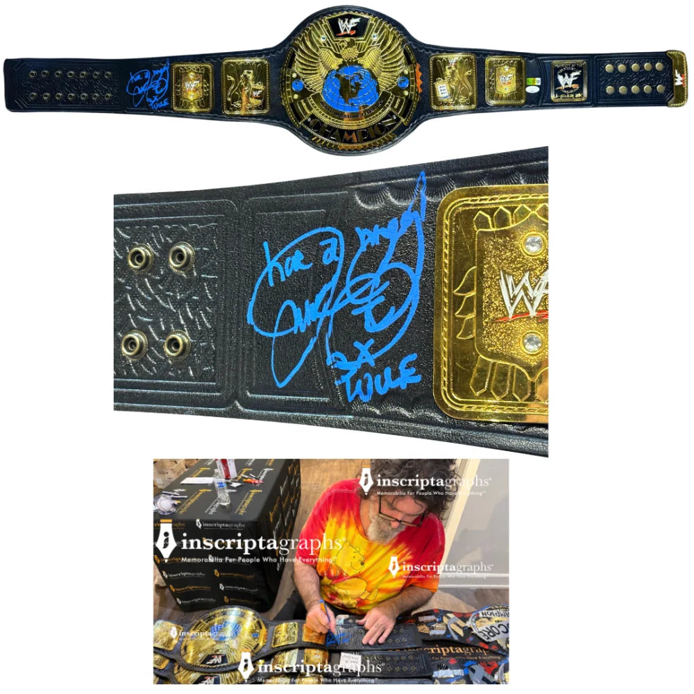 Authentic Mick Foley Autographed WWE WWF Attitude Era Championship Belt - Signed with JSA COA & Personal Inscription - Perfect for Wrestling Memorabilia Collectors & Display