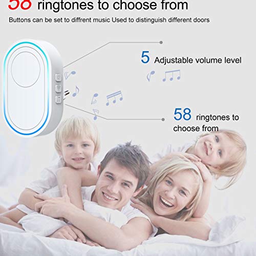 Smart WiFi Wireless Doorbell Alarm System with 58 Chime Sounds, 433MHz Detectors & Strobe Siren - Perfect for Home Security, Apartment Entry Alerts & Business Notifications