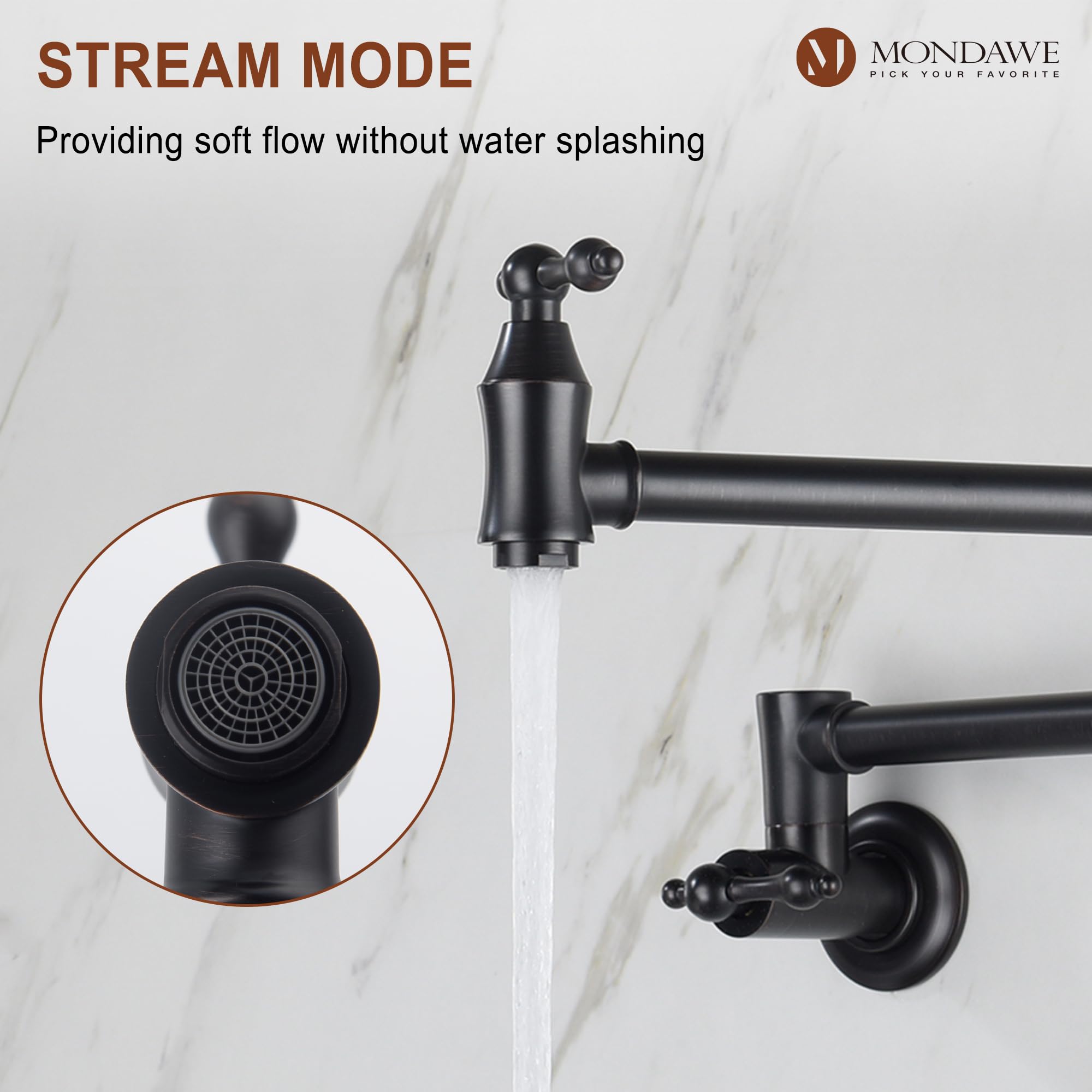 MONDAWE Matt Black Pot Filler Faucet - Wall Mounted Stove Faucet with 1.8 GPM Flow Rate & Double Joint Swing Arms - Lead-Free Brass Pasta Faucet for Kitchen - Perfect for Cooking, Pasta Making & Filling Large Pots Over Stove