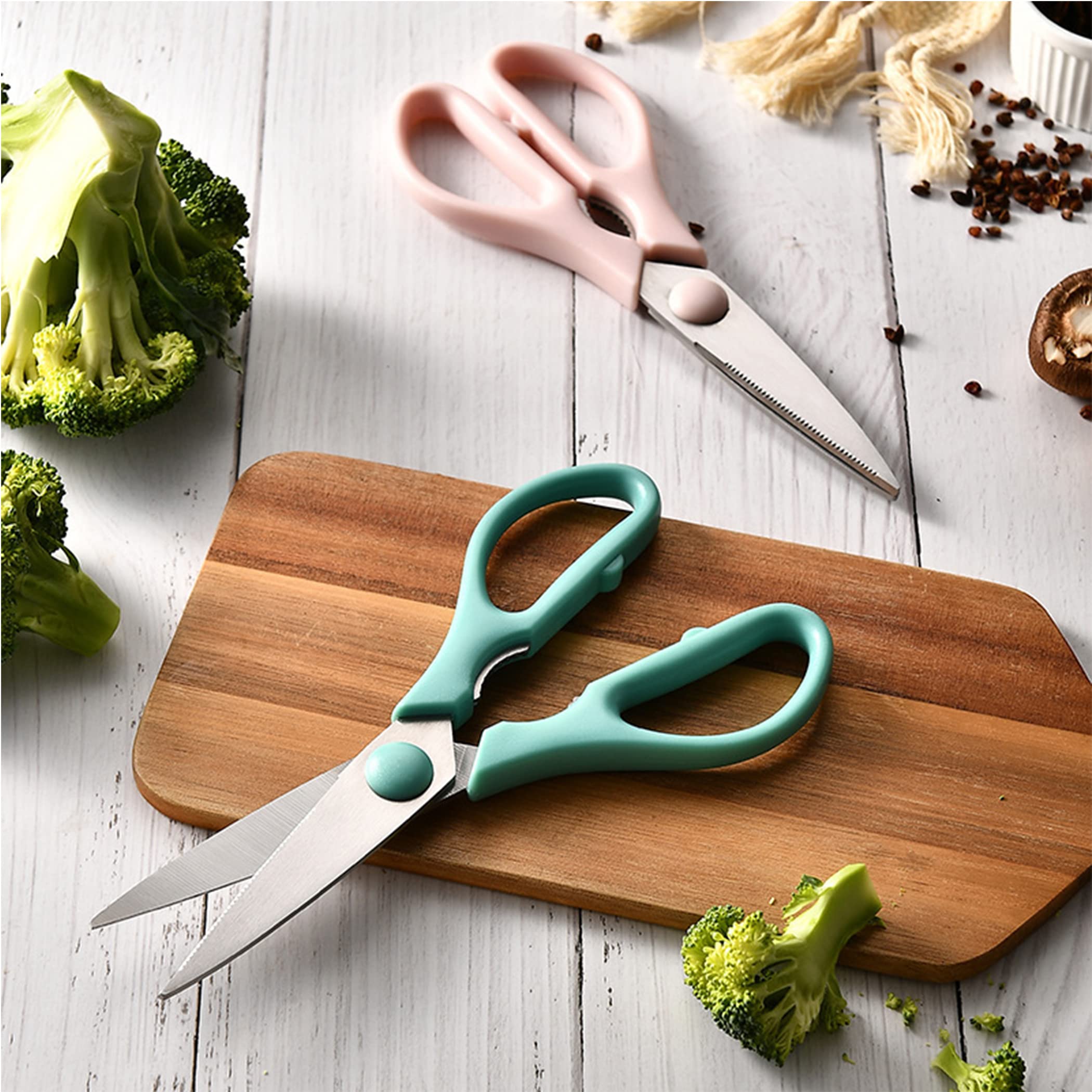 Light Green Heavy Duty Kitchen Shears - Stainless Steel Sharp Cooking Scissors for Meat & Chicken | Dishwasher Safe Kitchen Essentials | Perfect for Food Prep, Poultry Cutting & Household Use