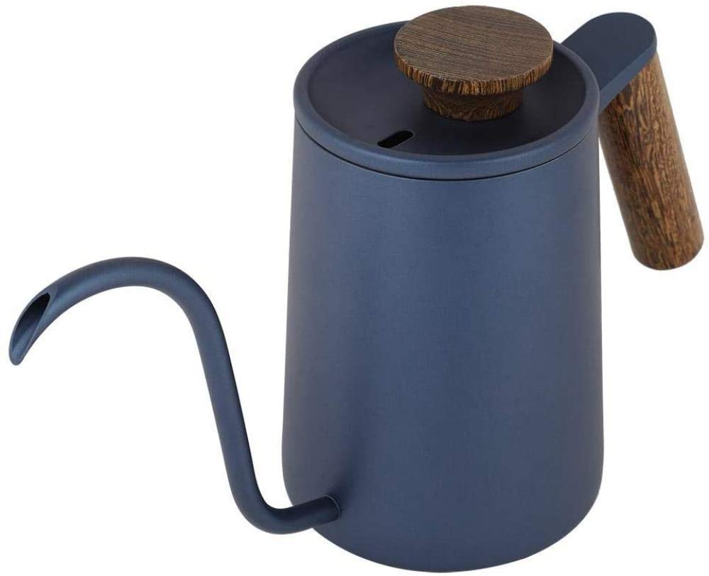 Premium 600ml Stainless Steel Gooseneck Drip Coffee Pot with Ergonomic Handle - Perfect for Pour Over Coffee, Chemex & French Press Brewing (Blue)