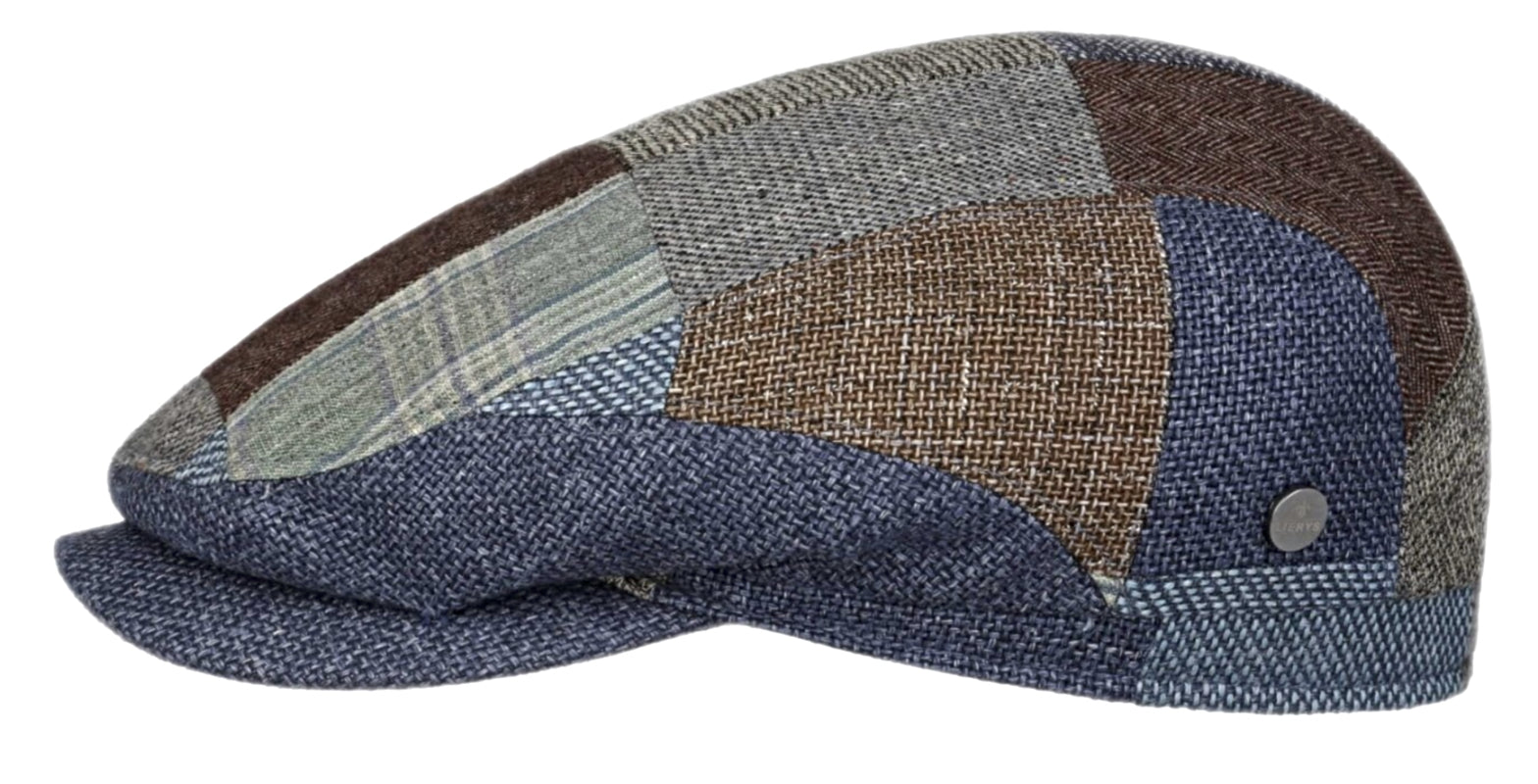 Lierys Wool Linen Silk Patchwork Flat Cap for Men - Vintage Denim Blue & Brown Driver Style Hat for Casual Wear, Outdoor Activities, and Fashion Accessories
