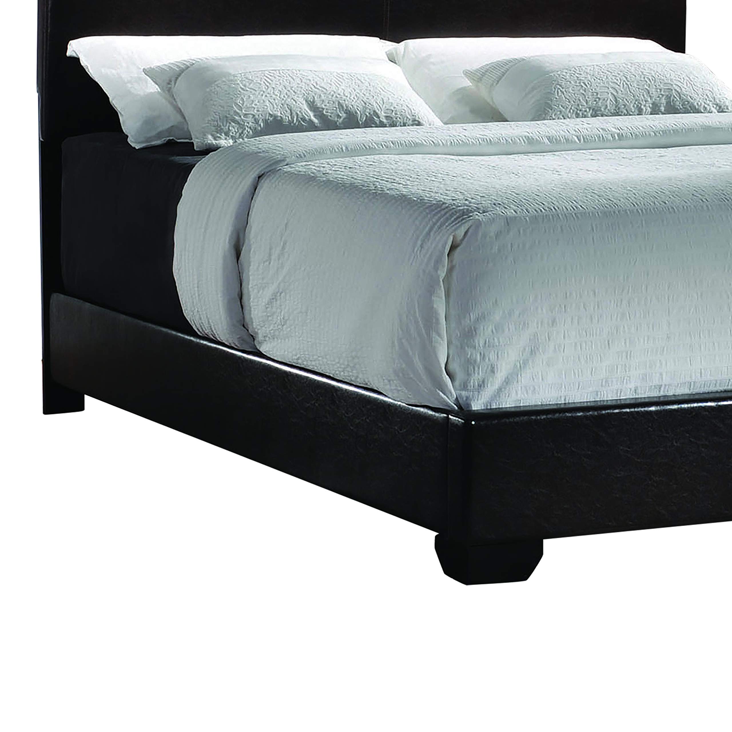 Benjara Full Size Wooden Bed Frame with Leatherette Upholstery & Bracket Feet Support - Brown Queen Bed for Master Bedroom, Guest Room & Dormitory