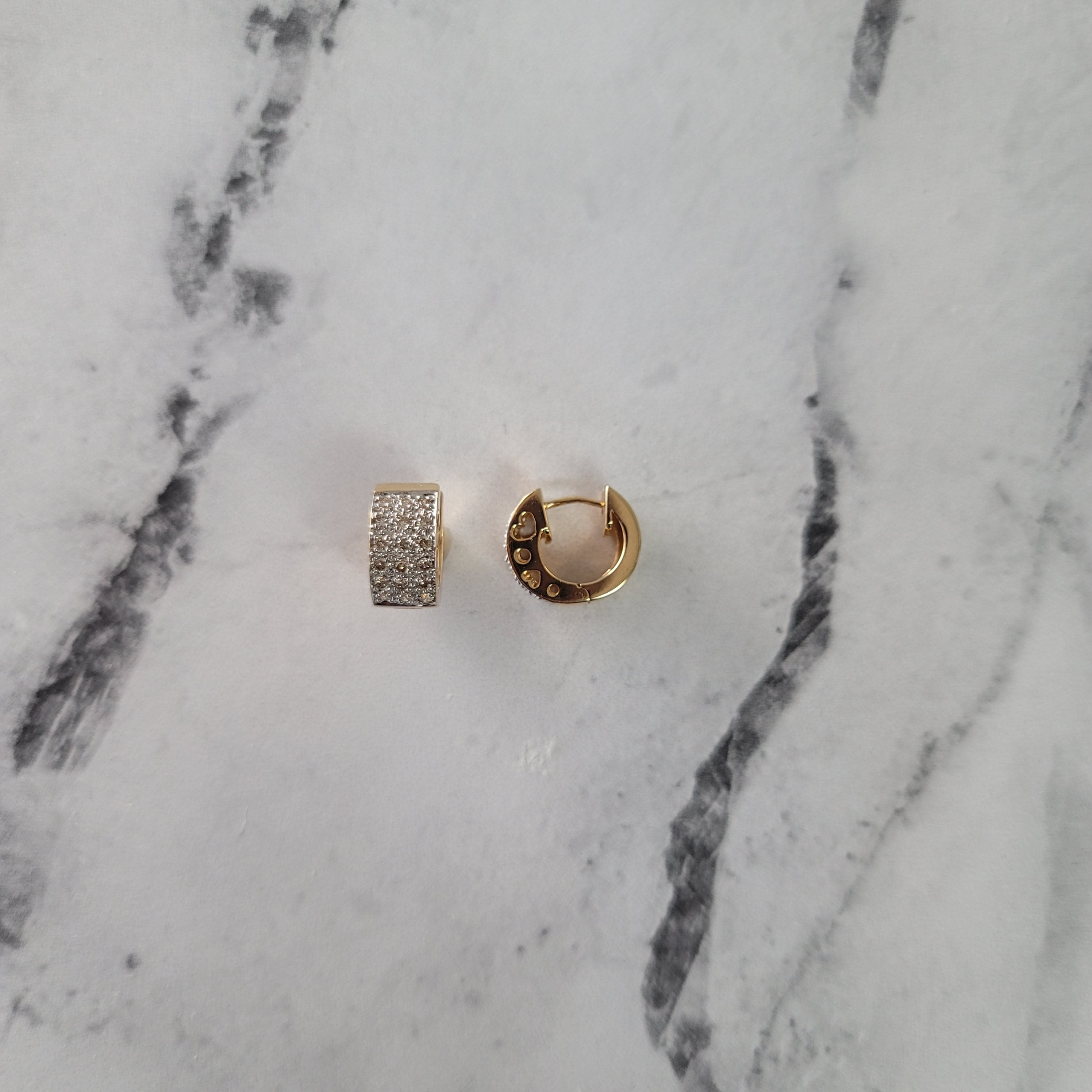 14K Yellow Gold Small Diamond Pave Huggie Hoop Earrings for Women - Everyday Wear, Gift, Wedding & Special Occasions