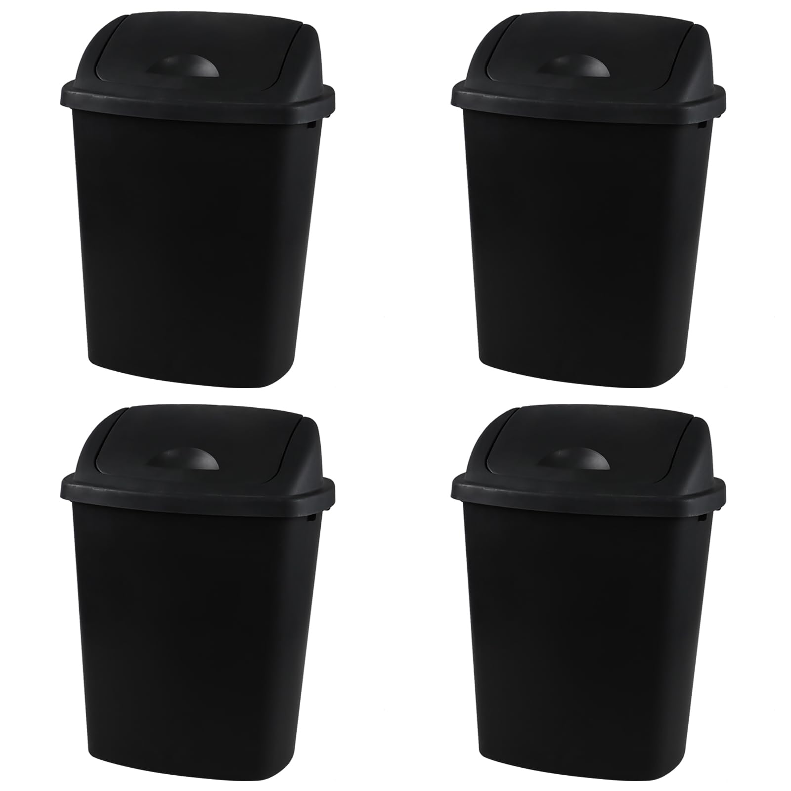 Xyskin 6 Gallon Plastic Swing Top Trash Can - 4 Pack Commercial Wastebasket for Kitchen, Garage, Office & Workspace - Durable Black Garbage Bin for Home & Business Use - Perfect for Recycling, Disposal & Organization
