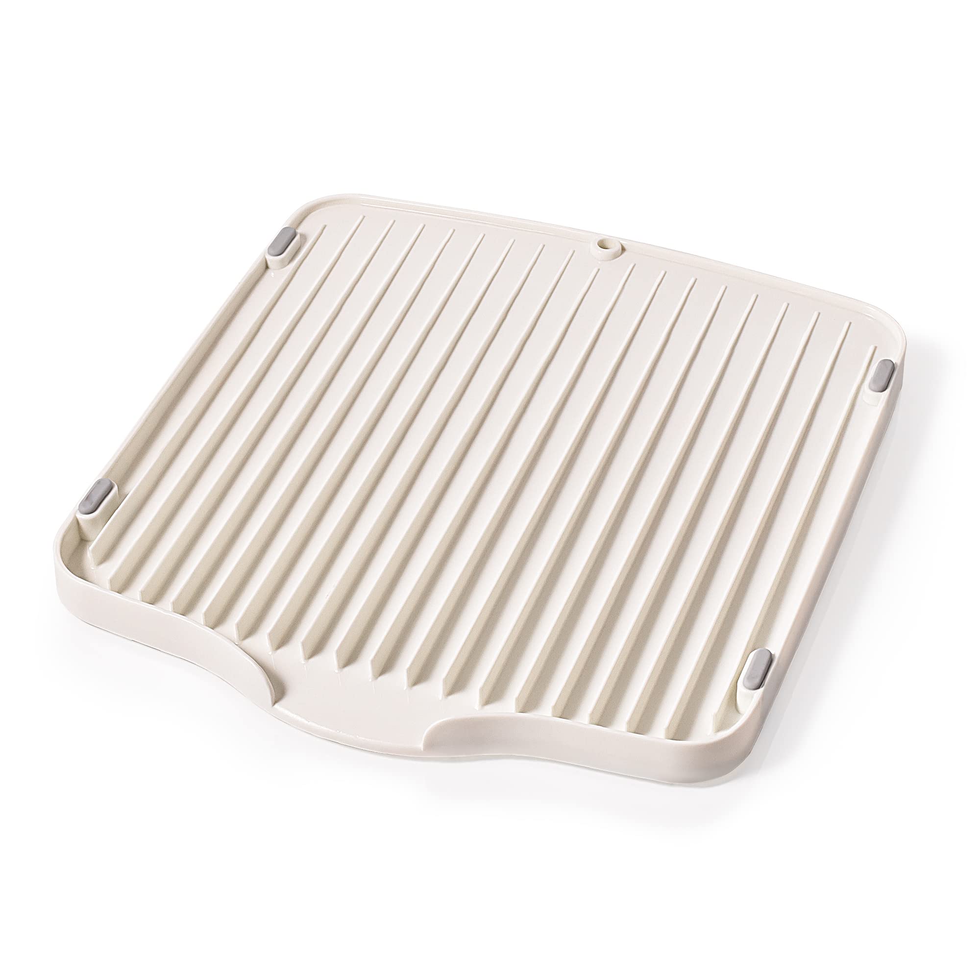 JOMOLA White Plastic Dish Drying Rack - Countertop Sink Drain Board for Kitchen, Sloped Drain Tray for Pans, Pots, Vegetables & Fruits | Space-Saving Undermount Sink Organizer for Efficient Drying & Storage