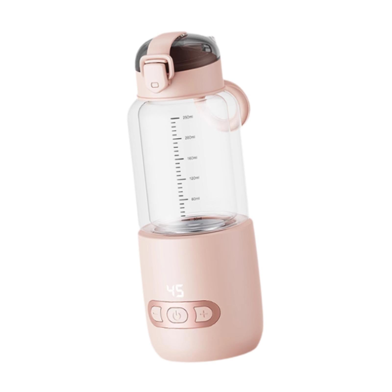 Portable USB Rechargeable Baby Bottle Warmer - 250ml Fast Heating Glass Milk Warmer for Travel, Camping & Car Use - Pink (Ideal for On-the-Go Parents & Outdoor Adventures)