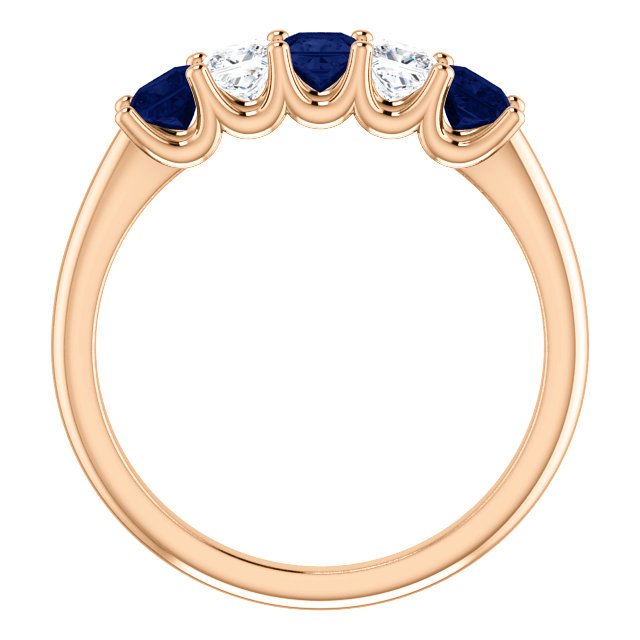 14K Gold 0.60 CTW Sapphire & 0.33 CTW Diamond Square 5 Stone Ring Band - Elegant Wedding, Anniversary, or Engagement Jewelry Gift for Women