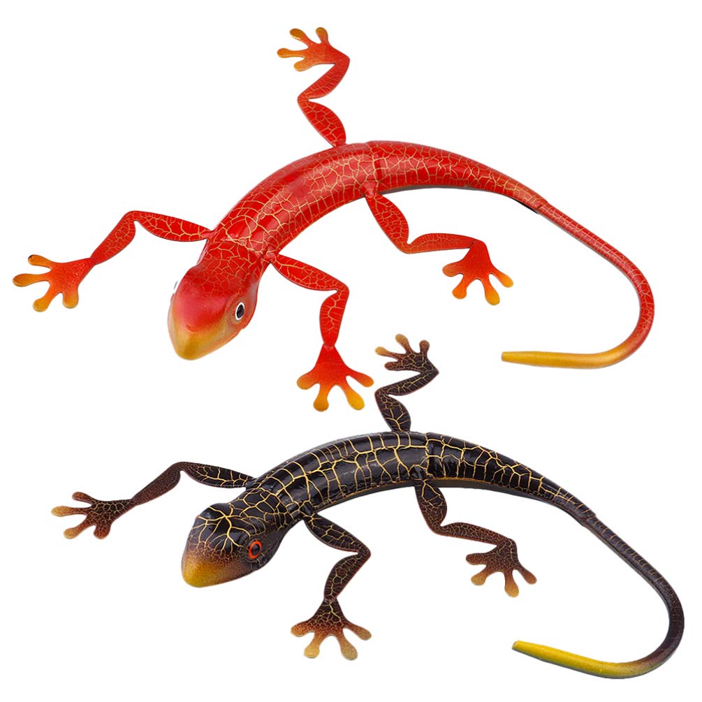 VOSAREA Vintage Metal Gecko Wall Decor - 2 Pack Lizard Art Sculptures for Indoor & Outdoor, Fence & Garden Decor - Unique Easter Gifts for Kids & Reptile Lovers - Perfect for Home, Office, and Party Decorations