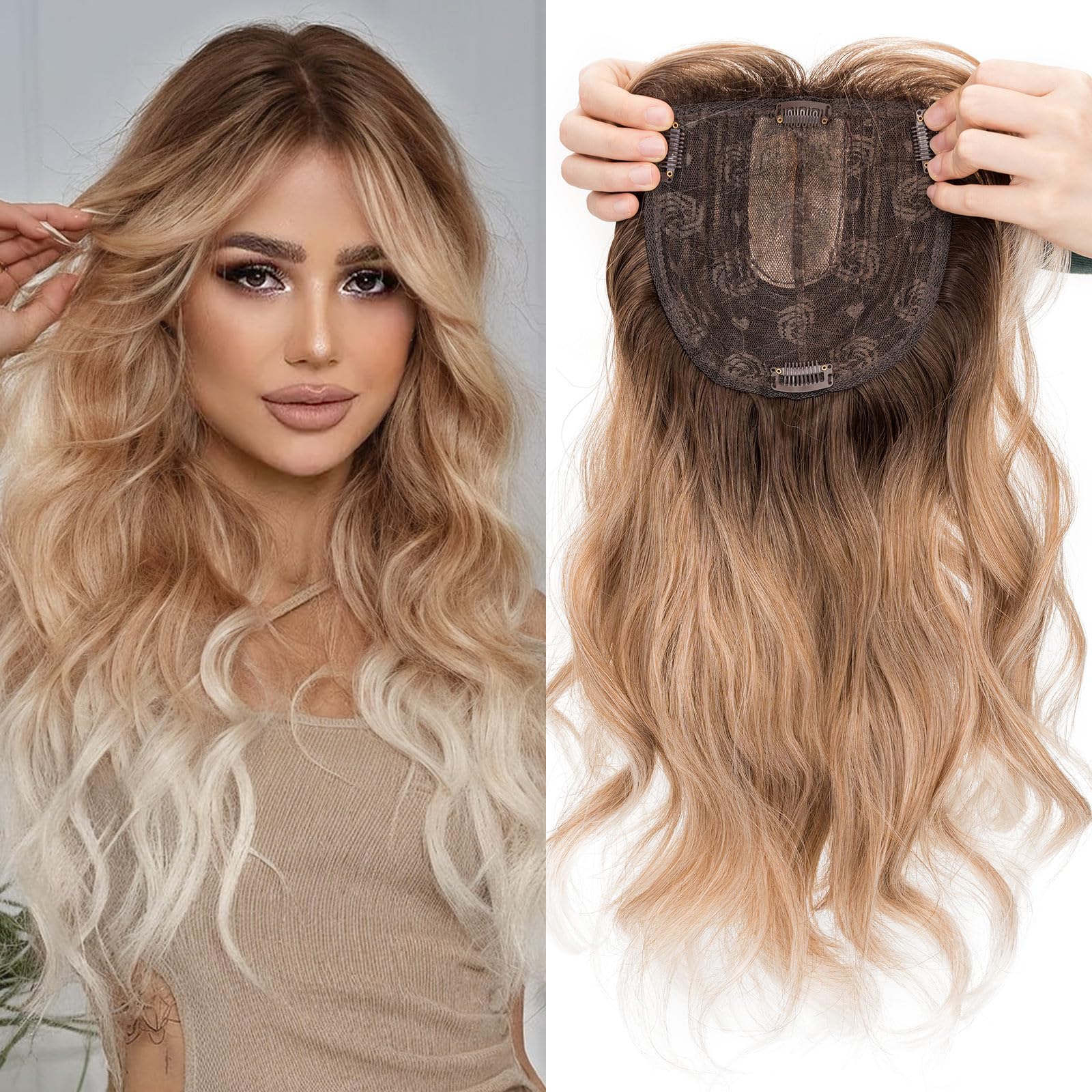 18 Inch Synthetic Hair Topper with Bangs - Natural Looking Hairpiece for Thinning Hair - Perfect for Daily Wear, Cosplay & Special Occasions