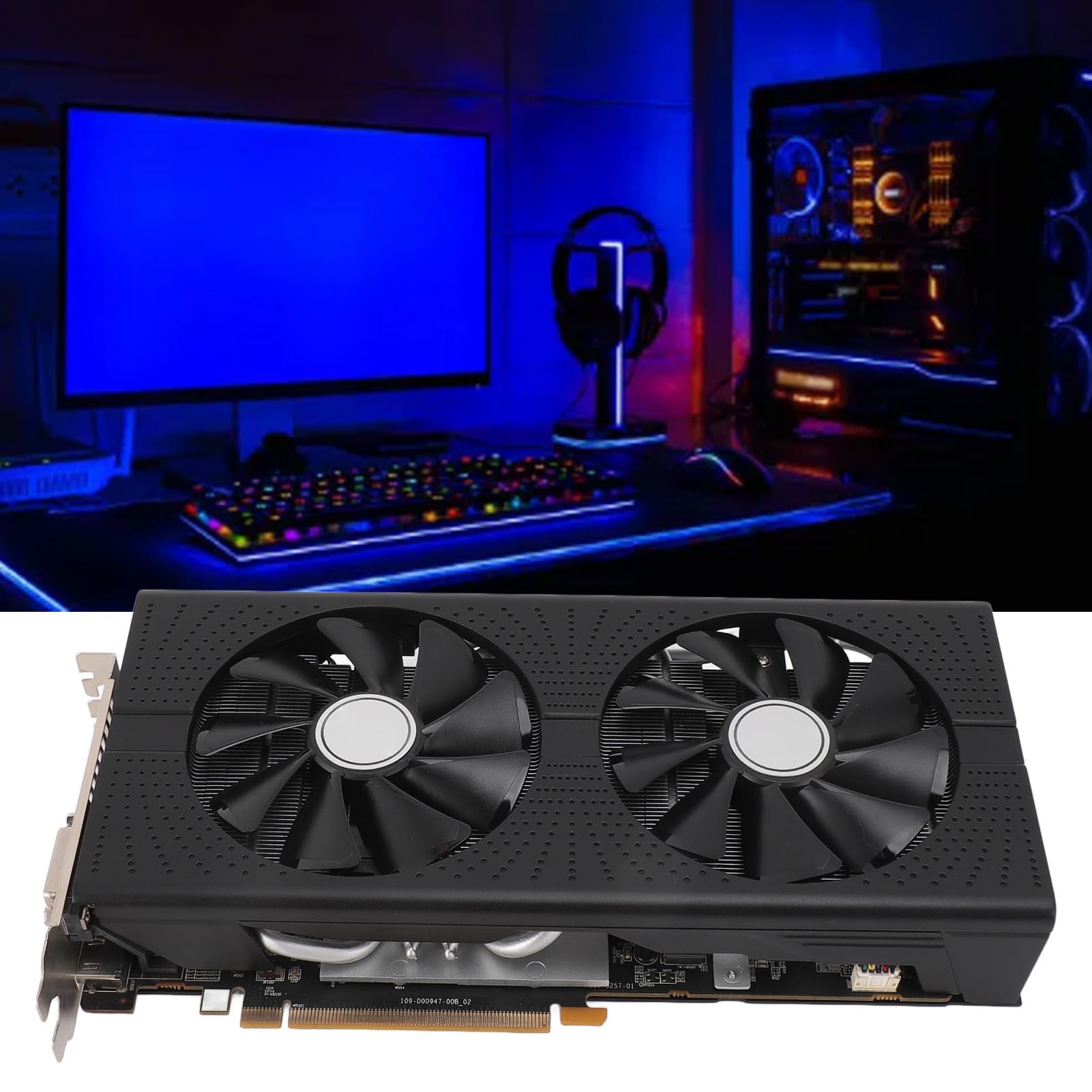 Bewinner RX 590 8GB GDDR5 256Bit Gaming Graphics Card | 2304SP PCI Express 3.0 | DP HDMI DVI Output | DirectX12 Desktop PC GPU with Dual Fan Cooling | Perfect for 1080p Gaming, Video Editing & Crypto Mining