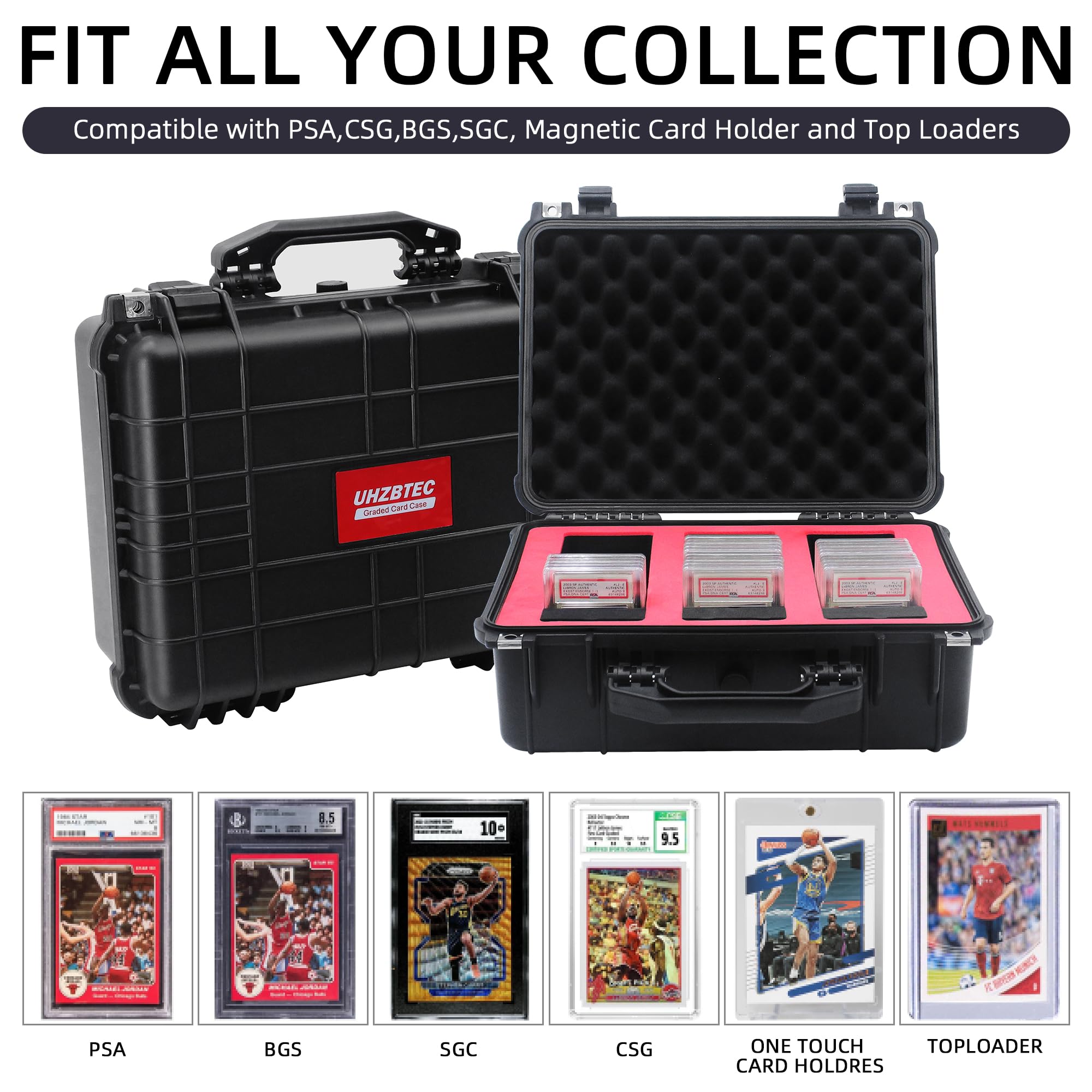 UHZBTEC Waterproof Graded Card Storage Box - Airtight Sports Card Protector for PSA BGS FGS Trading Cards | 3-Row Design Holds 120+ Cards | Perfect for Zion, Basketball & Baseball Card Collectors | Ideal for Display, Storage & Travel Protection