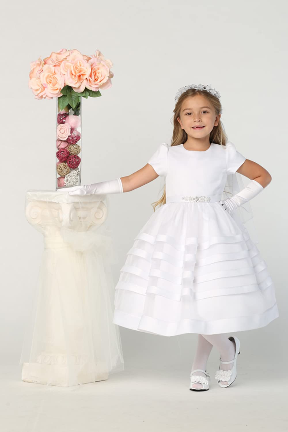 First Communion Dresses for Girls 7-16 | Plus Size Holy 1st Communion Gowns in Satin White | Perfect for Church Ceremonies & Religious Celebrations