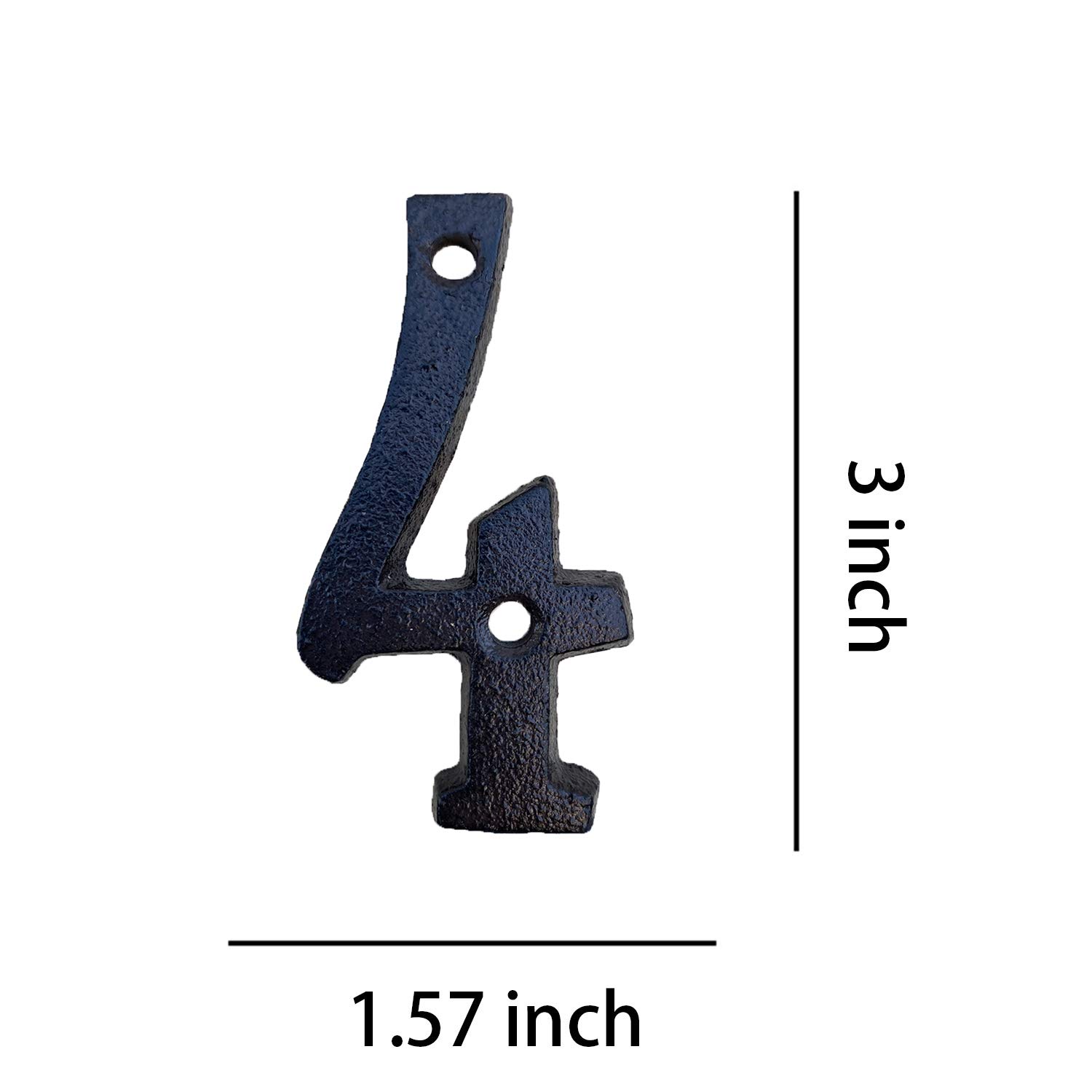 3 Inch Solid Cast Iron House Numbers - Durable Outdoor Address Plaque for Home, Mailbox, or Fence (Number 4) - Perfect for Curb Appeal and Package Delivery