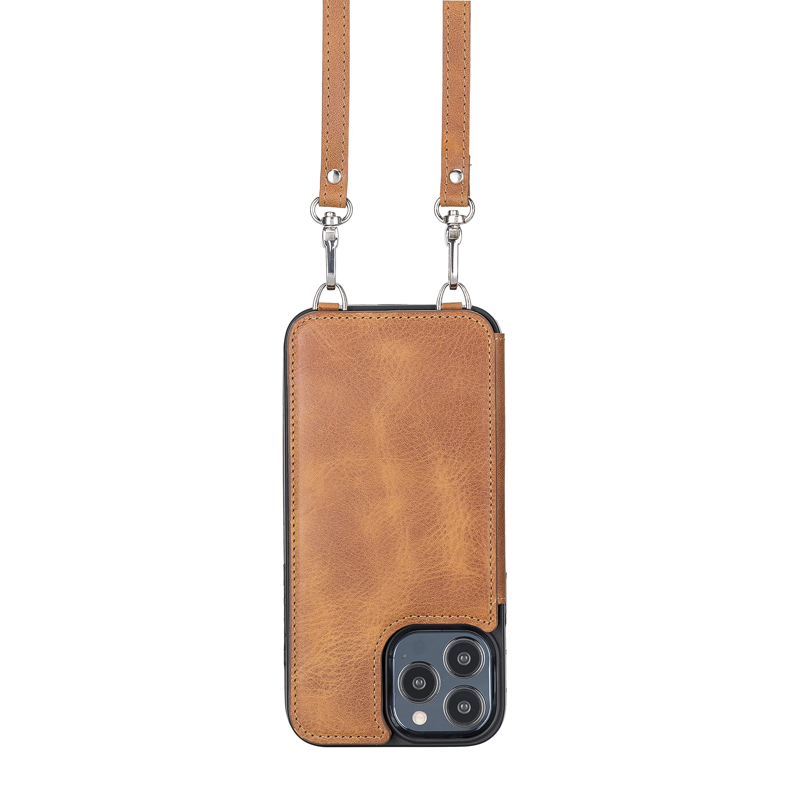 Bayelon Premium Full Grain Leather Crossbody Phone Case for iPhone 13 Pro Max - Wallet Card Holder with Adjustable Shoulder Strap (Coffee Brown) | Perfect for Travel, Shopping & Everyday Use