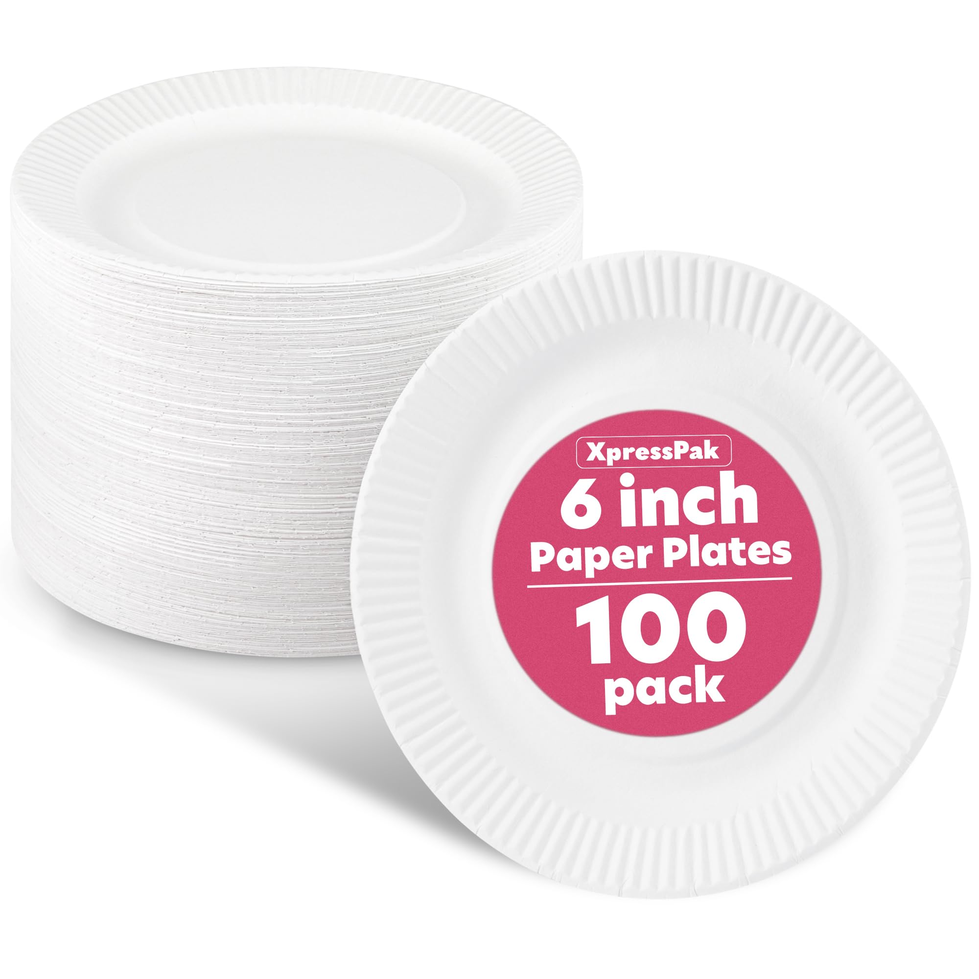 100-Pack 6-Inch White Paper Plates - Uncoated Disposable Round Plates for Parties, Picnics, BBQs, Crafts & Dry Foods - Lightweight Eco-Friendly Dinnerware for Home & Office Use