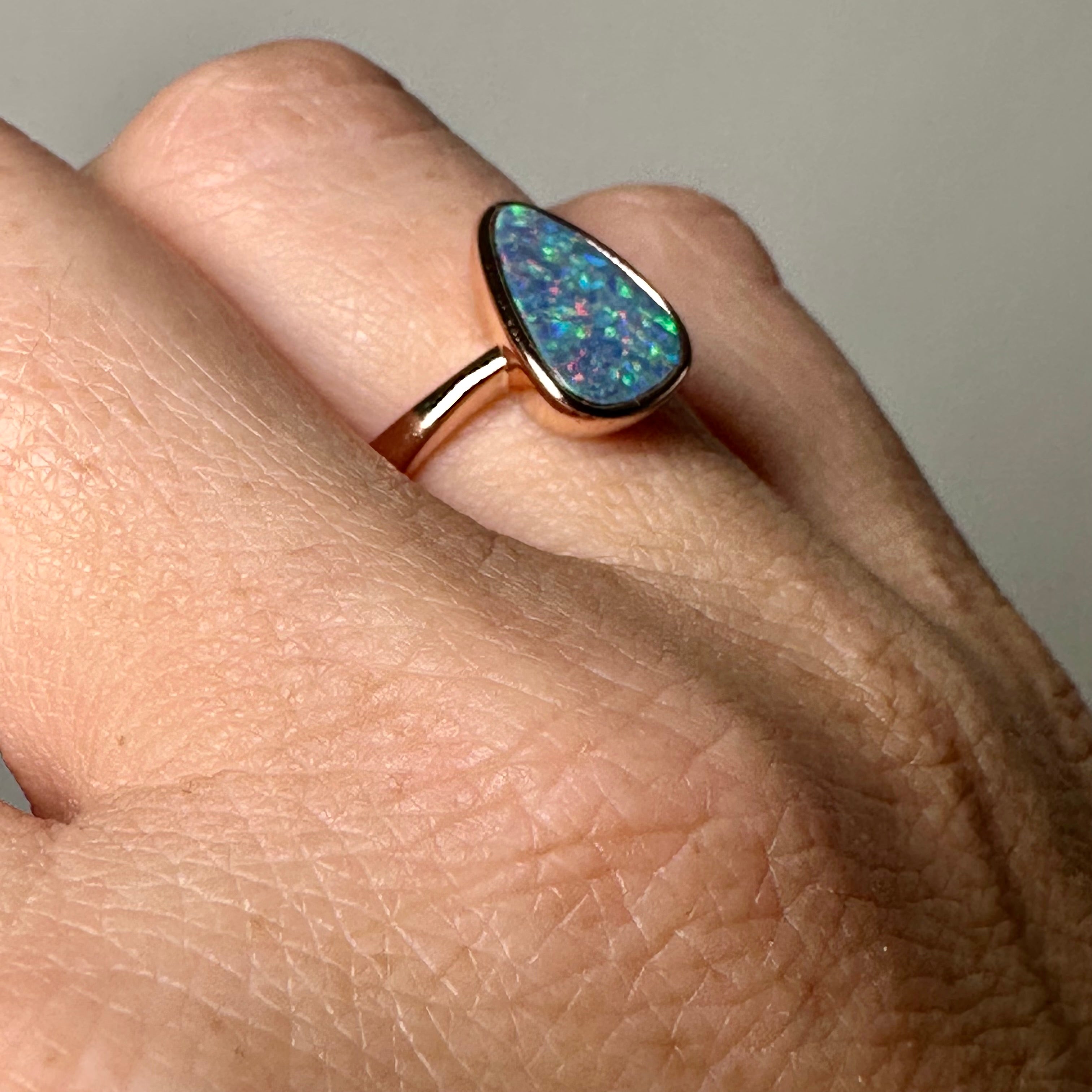 Opal Doublet Coober Pedy Freeform Cabochon Rose Gold Plated Ring Size 6.75 - Australian Opal Jewelry for Women, Elegant Gift for Birthday, Anniversary & Special Occasions