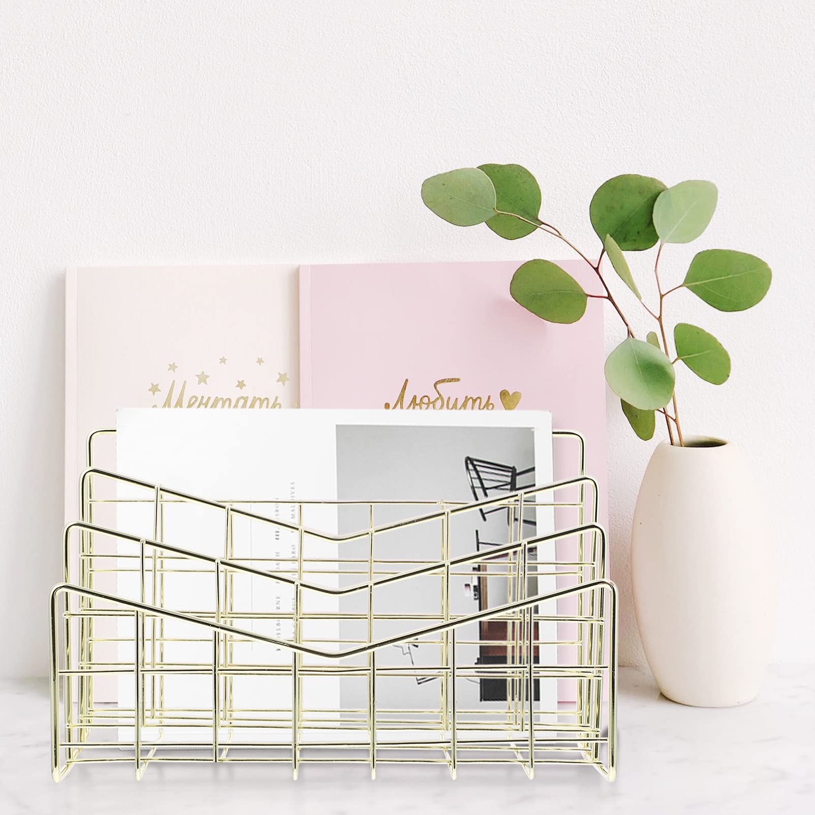 Hemoton Metal File Storage Rack - Multipurpose Book Shelf, Mail Sorter & Organization Holder for Office, Home, Dorm - Sturdy Space-Saving Storage Solution for Documents, Books, Magazines and Mail