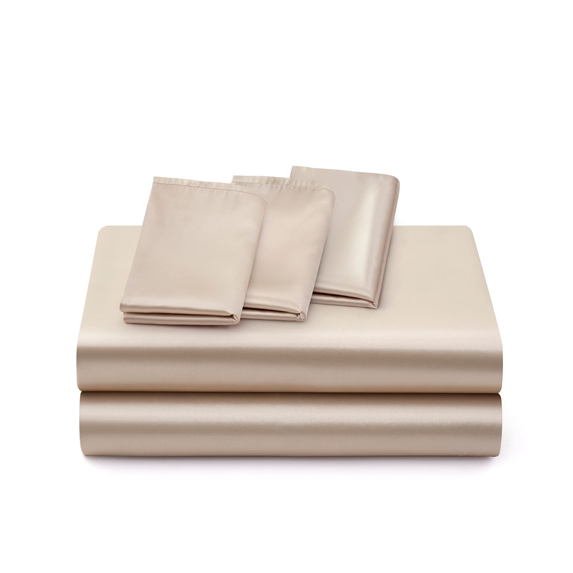 Entisn 4Pcs Silky Satin Sheets Set - Twin Size Luxury Bedding in Khaki, Ultra Soft & Breathable Satin Fabric - Includes 1 Fitted Sheet, 1 Flat Sheet & 2 Pillowcases - Perfect for Bedroom, Guest Room, Dorm or Hotel Use