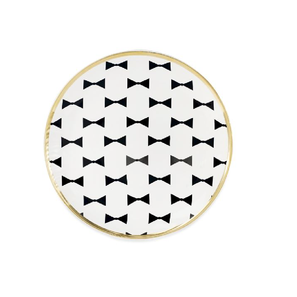 Ms Etoile Elegant Ceramic Dinner Plate Set - Black Ribbon Pattern Porcelain Plates for Dining, Wedding, Party & Home Decor (Set of 4)
