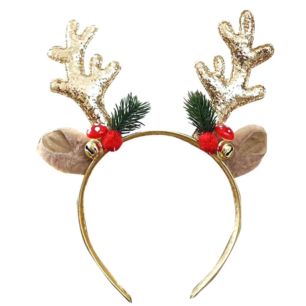 Glitter Christmas Elk Antler Headbands for Women & Girls - Golden Deer Antler Hair Bands for Holiday Parties, Costume Accessories & Festive Gifts | Perfect for Christmas Photos, Office Parties & Family Gatherings