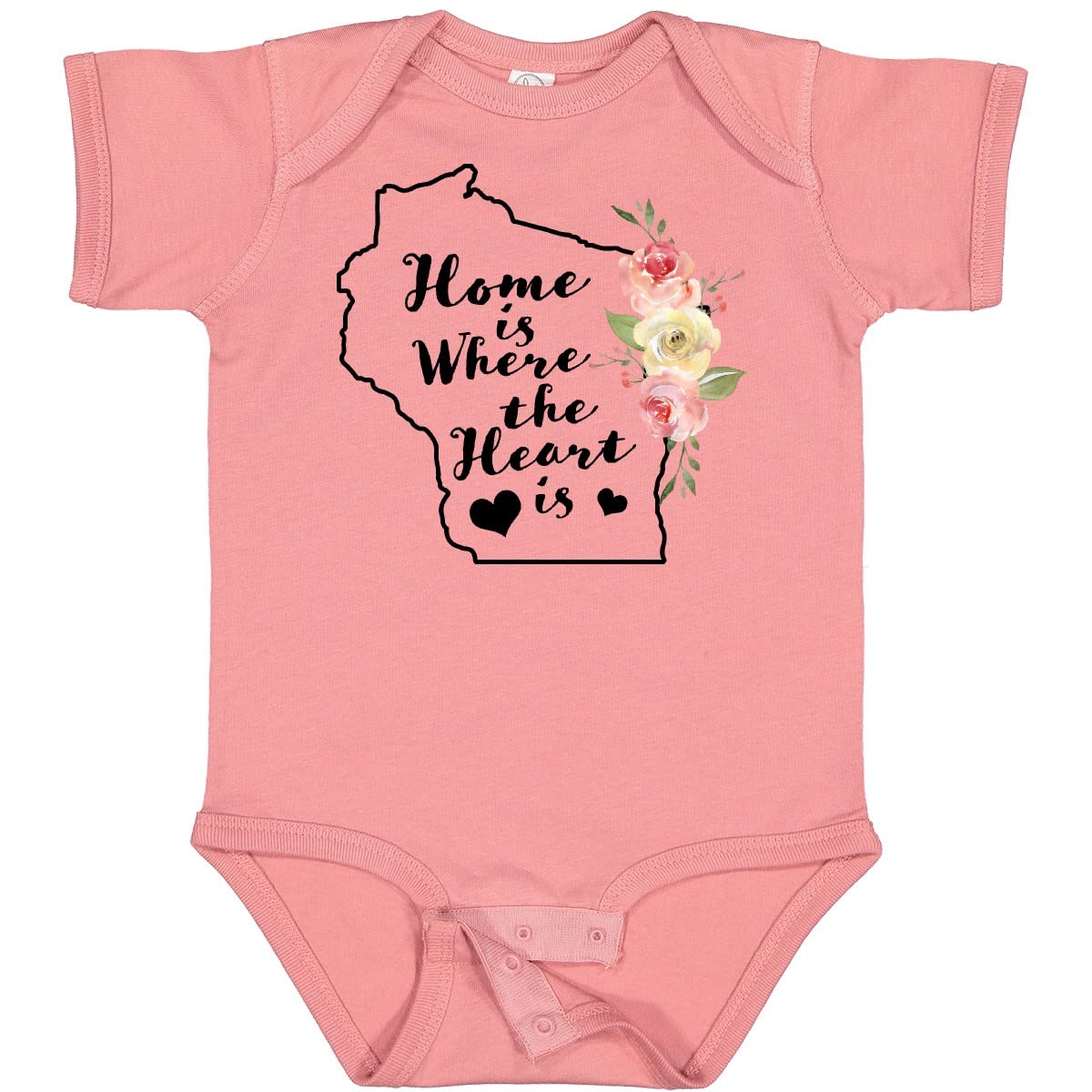 Inktastic Wisconsin Home is Where The Heart is Watercolor Baby Bodysuit - Soft Cotton Onesie for Newborns, Infants & Toddlers - Perfect for Family Photos, Holidays & Everyday Wear