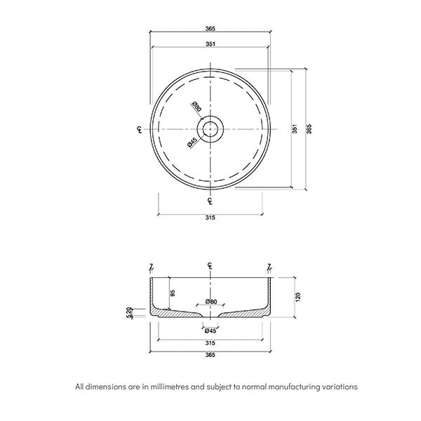 Eight Quarters Amaroo Circle Matte Grey Bathroom Sink Basin - Modern Matte Finish for Contemporary Bathrooms and Powder Rooms