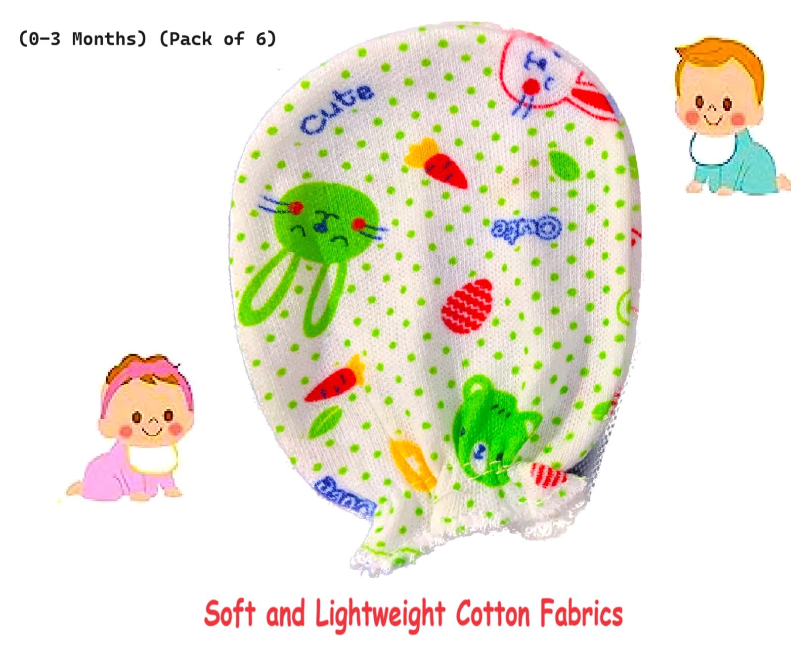 Wavva® Newborn Baby Cotton Mittens Set with Rib & Elastic - 6 Pairs, Multicolor (0-3 Months) | Soft & Breathable Hand Gloves for Infant Protection | Perfect for Sleeping, Nursing & Preventing Scratching