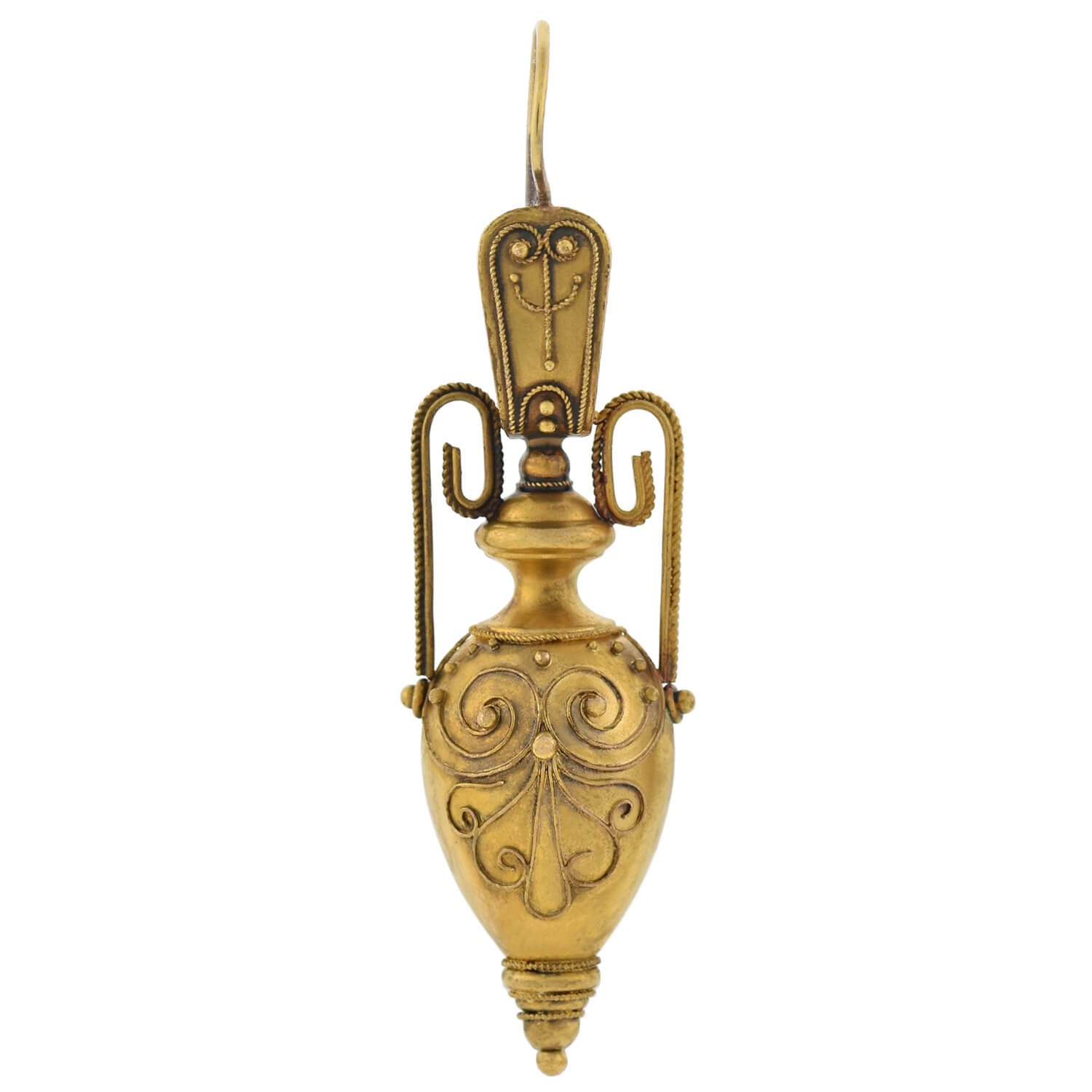 15kt Gold Victorian Etruscan Style Hanging Urn Earrings - Elegant Vintage Jewelry for Weddings & Special Occasions