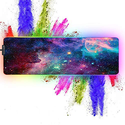 ZYCCW XXL RGB Gaming Mouse Pad 31.5x11.8 Inches - Stitched Edge, Glowing LED, Anti-Slip Rubber Base - Galaxy Nebula Design for PC & Console Gamers - Perfect for Esports, Office Work & Streaming Setup