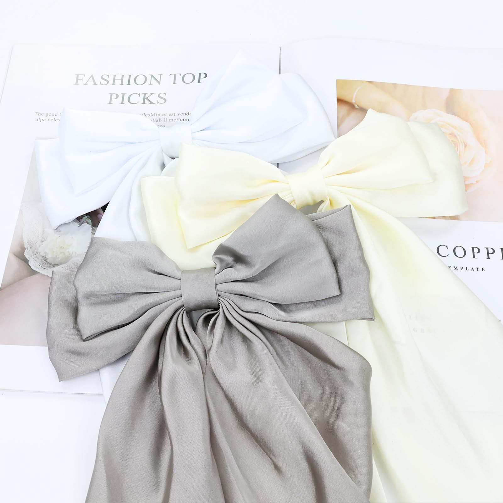 Cinaci 8-Piece Satin Hair Bows for Women & Girls - Elegant Long Tail Bow Clips & French Barrettes Hair Accessories | Perfect for Parties, Weddings, School & Daily Fashion