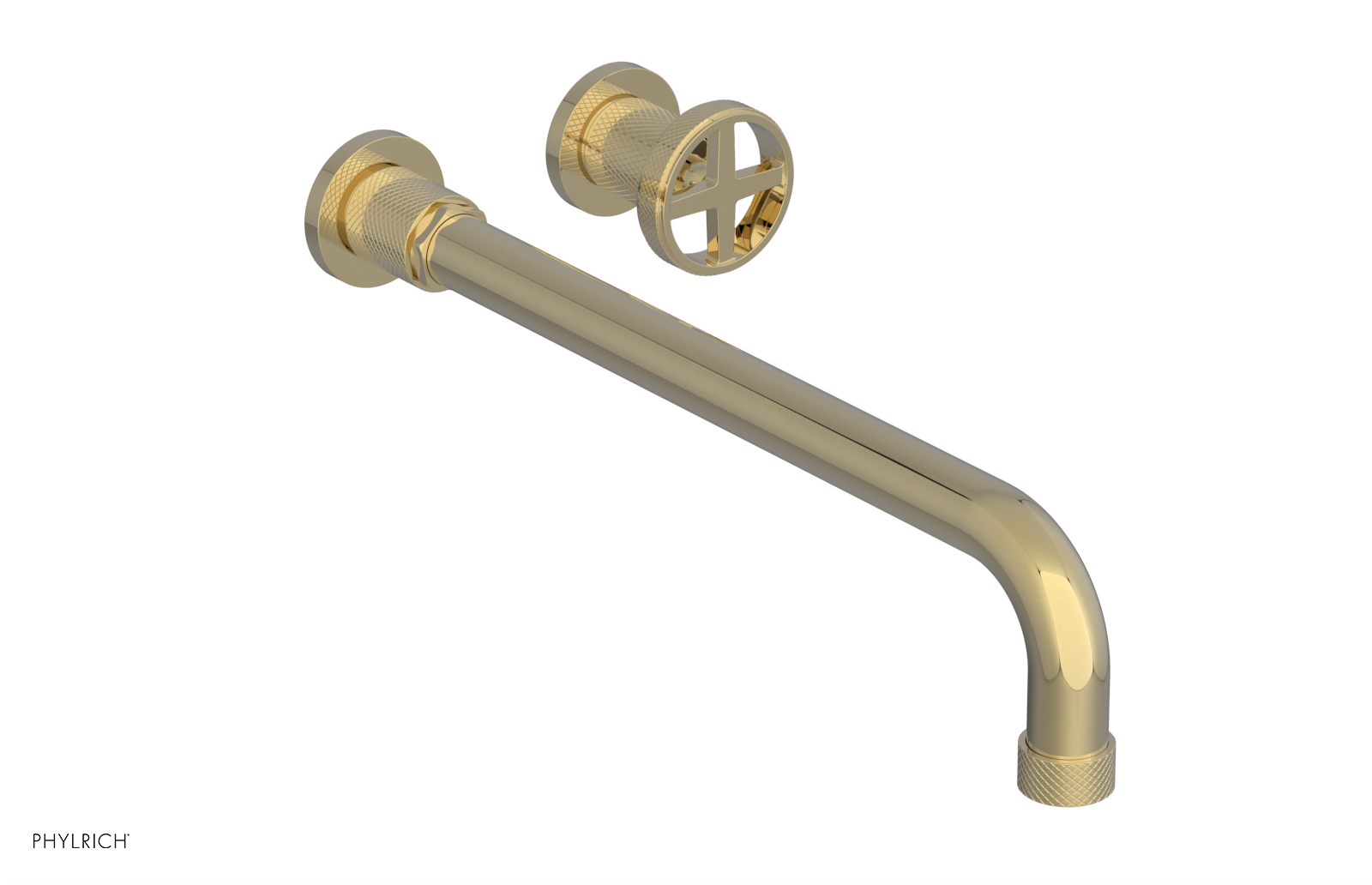 DUSTRIE Single Handle Wall-Mounted Lavatory Faucet Set with 14-Inch Spout & Knurled Design (Model 371-15-14) - Perfect for Bathroom Sink, Powder Room, or Guest Bath Installation