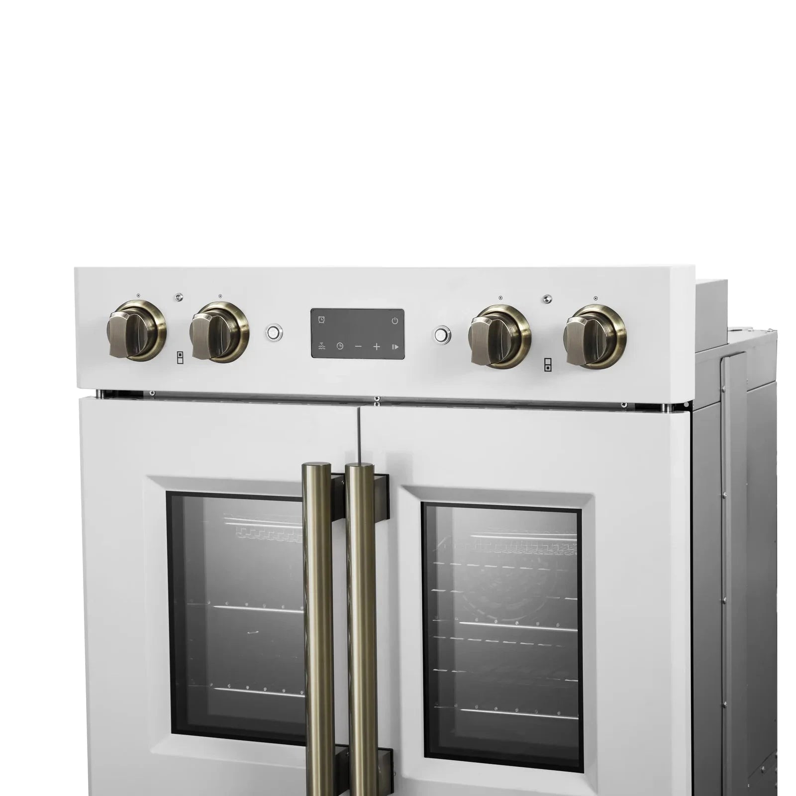 Forno Asti 30 Inch Double Electric Wall Oven with French Doors - White Finish & Antique Brass Trim (Model FBOEL1340 30WHT) | Perfect for Modern Kitchens, Baking, and Entertaining