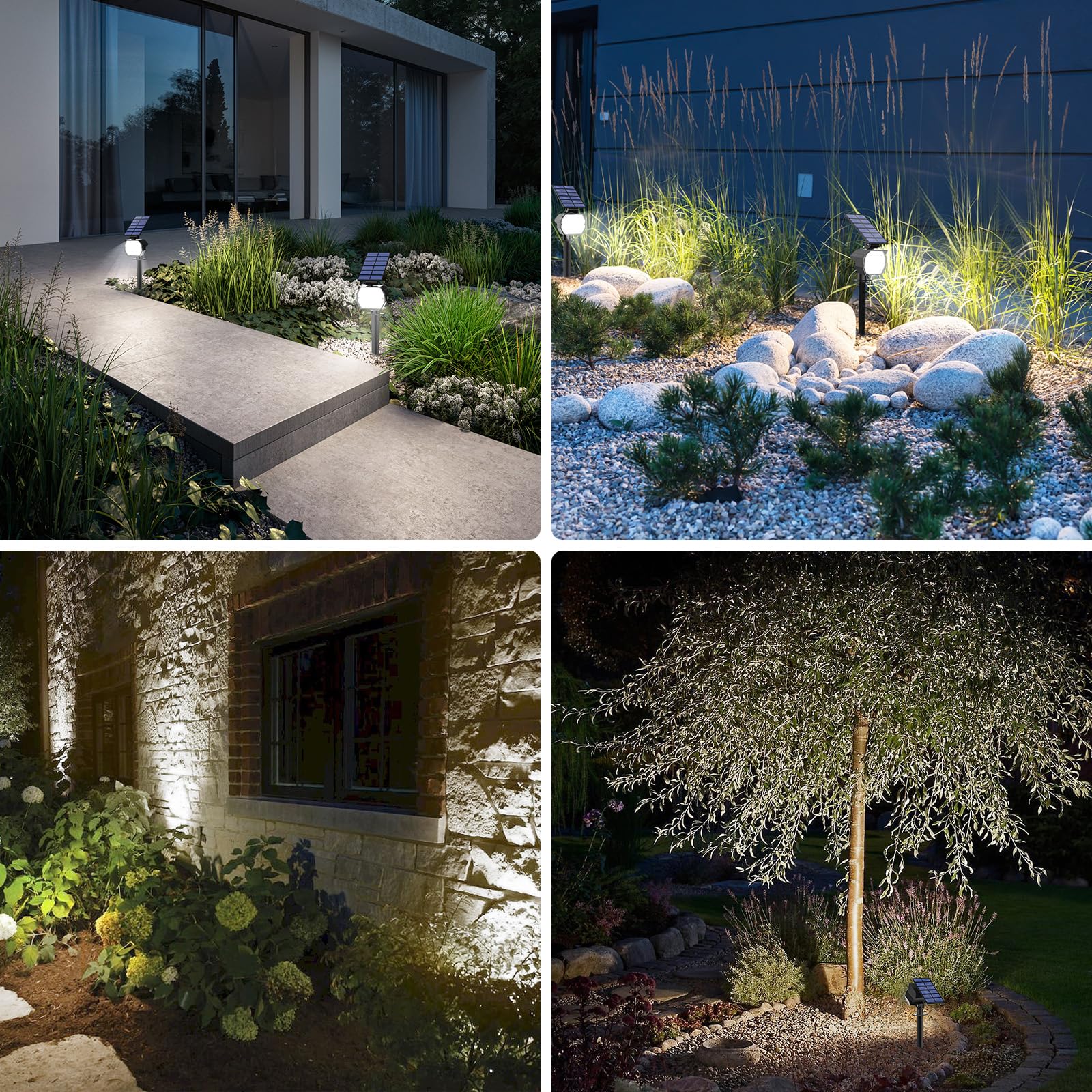 APONUO 4 Pack Solar Spot Lights Outdoor Waterproof IP67, 23 LED Landscape Lighting with 3 Modes - Solar Powered Garden Lights for Yard, Pathway, Tree, Garage & House Decor (Daylight to Warm White)