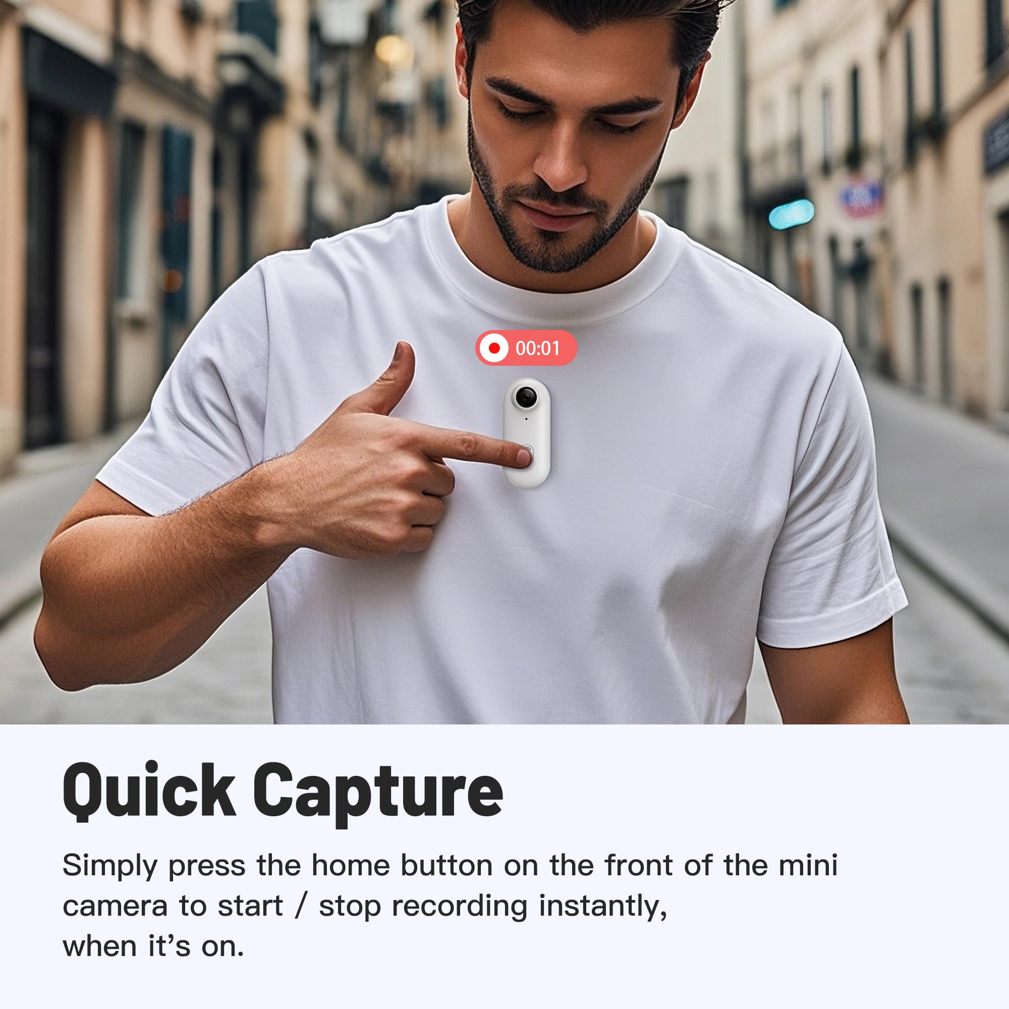 128GB FHD 1080P Mini Body Camera - Wearable Hands Free Action Cam with Thumb Size Design | Portable Body Worn Camera for Pet Walking, Work, Travel, Security & Outdoor Adventures (White)