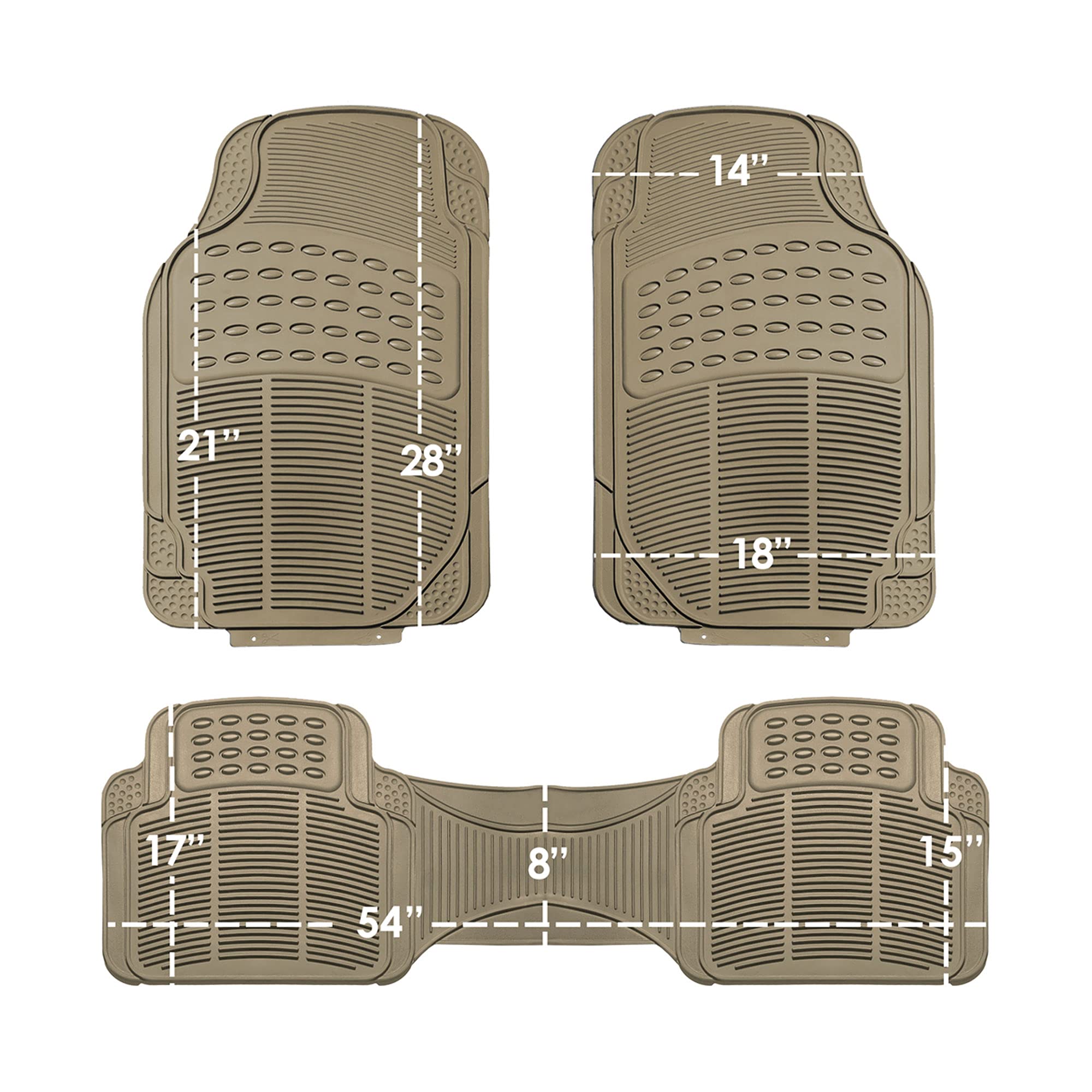 FH Group 3-Row Climaproof™ Trimmable Non-Slip Vinyl Car Floor Mats with Cargo Liner - Universal Fit for Cars, Trucks & SUVs (Beige) F11306-F16401 | All-Weather Protection for Family Vehicles & Road Trips