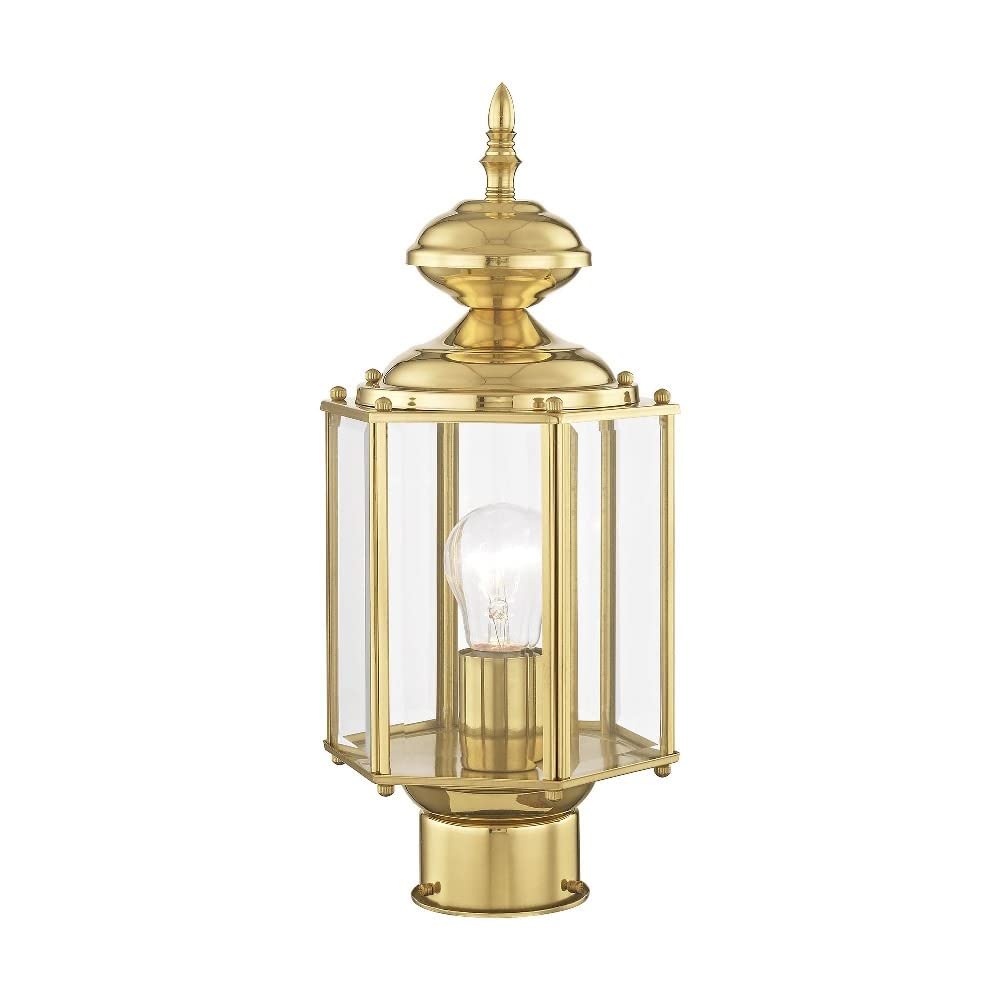 Livex Lighting 2117-02 Outdoor Post Lantern with Clear Beveled Glass Shades & Polished Brass Finish - Perfect for Porch, Garden, and Pathway Lighting