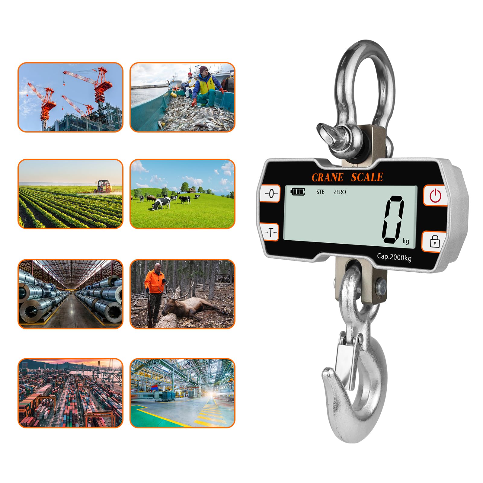 Hyindoor 2000kg/4400lb Digital Crane Scale with Remote - 2 Ton Heavy Duty Industrial Hanging Scale for Construction, Warehouses & Shipping
