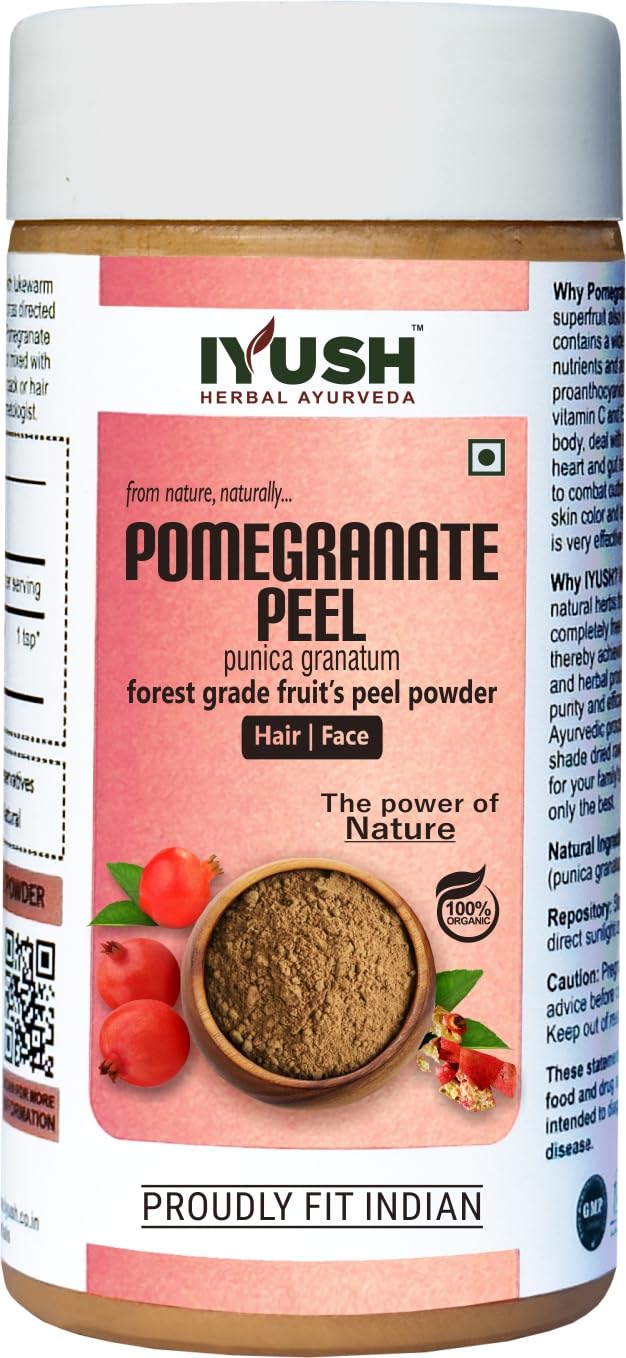 IYUSH Herbal Ayurveda Pomegranate Peel Powder – 250gm | Natural Pomegranate Powder for Skin Whitening, Detan & Hair Care | Anar Powder for Face Pack, Drinks & DIY Beauty Recipes | Organic Skin Brightening Treatment for Glowing Complexion