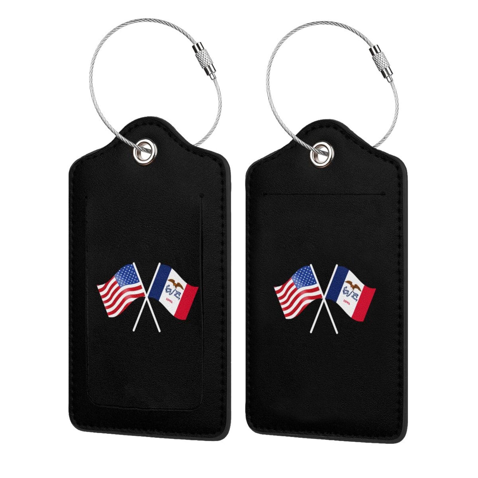 American & Iowa Flag Stainless Steel Ring Leather Luggage Tags (2 Pack) - Durable Travel Accessories for Suitcases, Backpacks & Carry-Ons