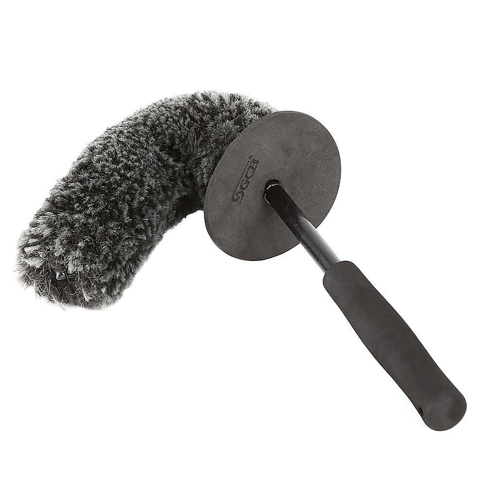 SGCB Pro Microfiber Wheel Brush Kit - Synthetic Woolies Brush for Car Wheels & Rims | Anti-Slip Bendable Tire Wand | Chemical Resistant Dense Fiber Detailing Cleaner | Perfect for Car Wash, Auto Detailing & Wheel Maintenance