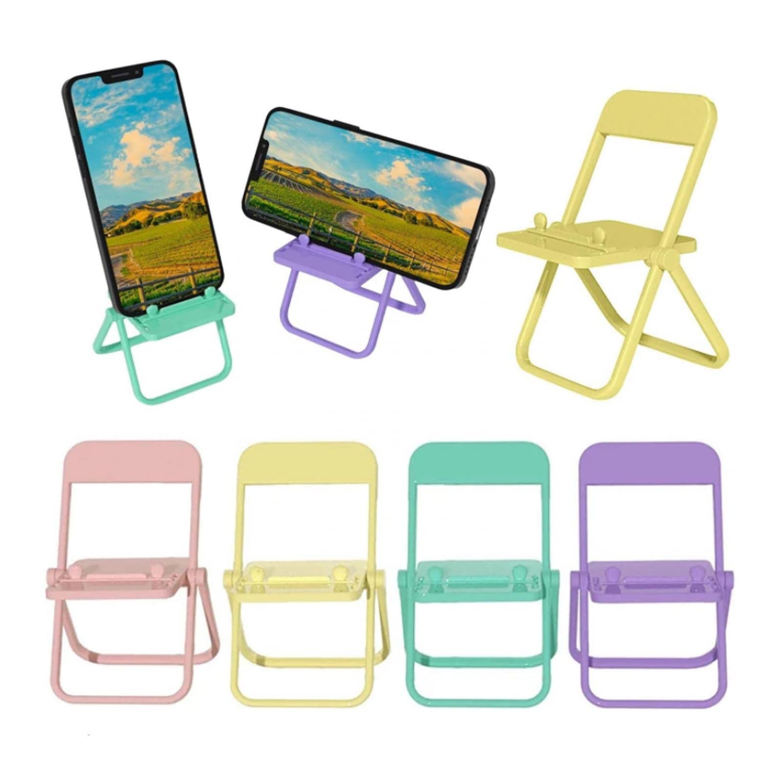 Mini Foldable Phone Stand - Universal Candy Color Cell Phone Holder for iPhone, Samsung & Tablets - Adjustable Multi-Angle Cradle for Desk, Bed, Car & Office Use