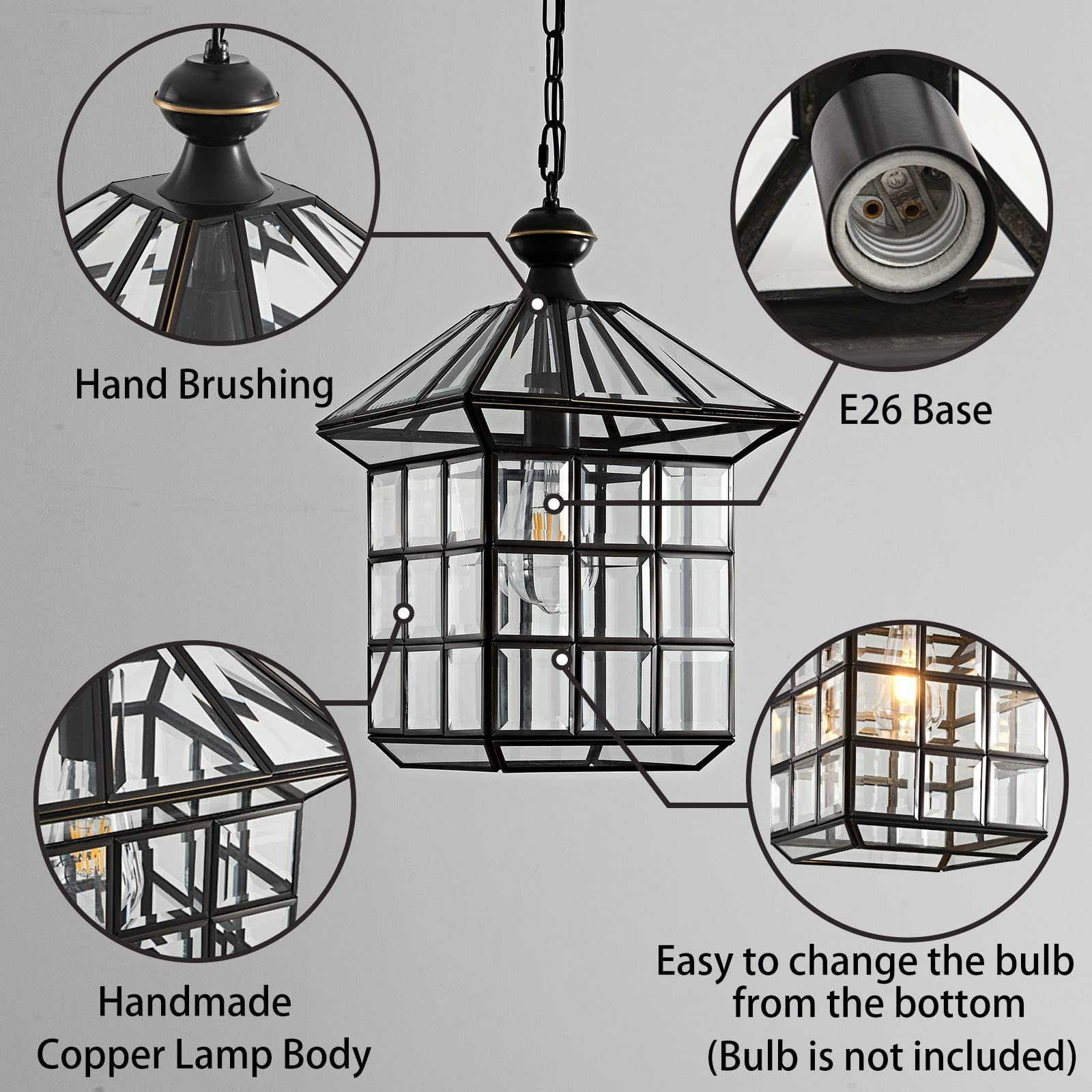 Milaii Copper Bronze Outdoor Pendant Light Fixtures - Waterproof Hanging Porch Light with Clear Glass, Anti-Rust Patio Entryway Chandelier - Perfect for Porch, Garden, Patio, and Outdoor Entryway Lighting