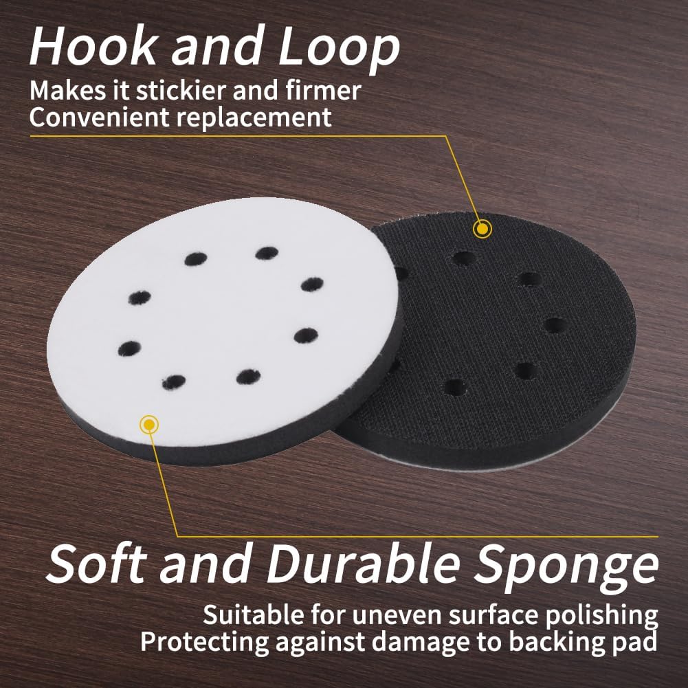 SPEEDWOX 5 Inch 8-Hole Hook and Loop Sanding Discs - 5 Pack Soft Foam Buffering Pads for Drill, Grinder & Rotary Tools | Smooth Finishing on Wood, Metal & Auto Body Surfaces