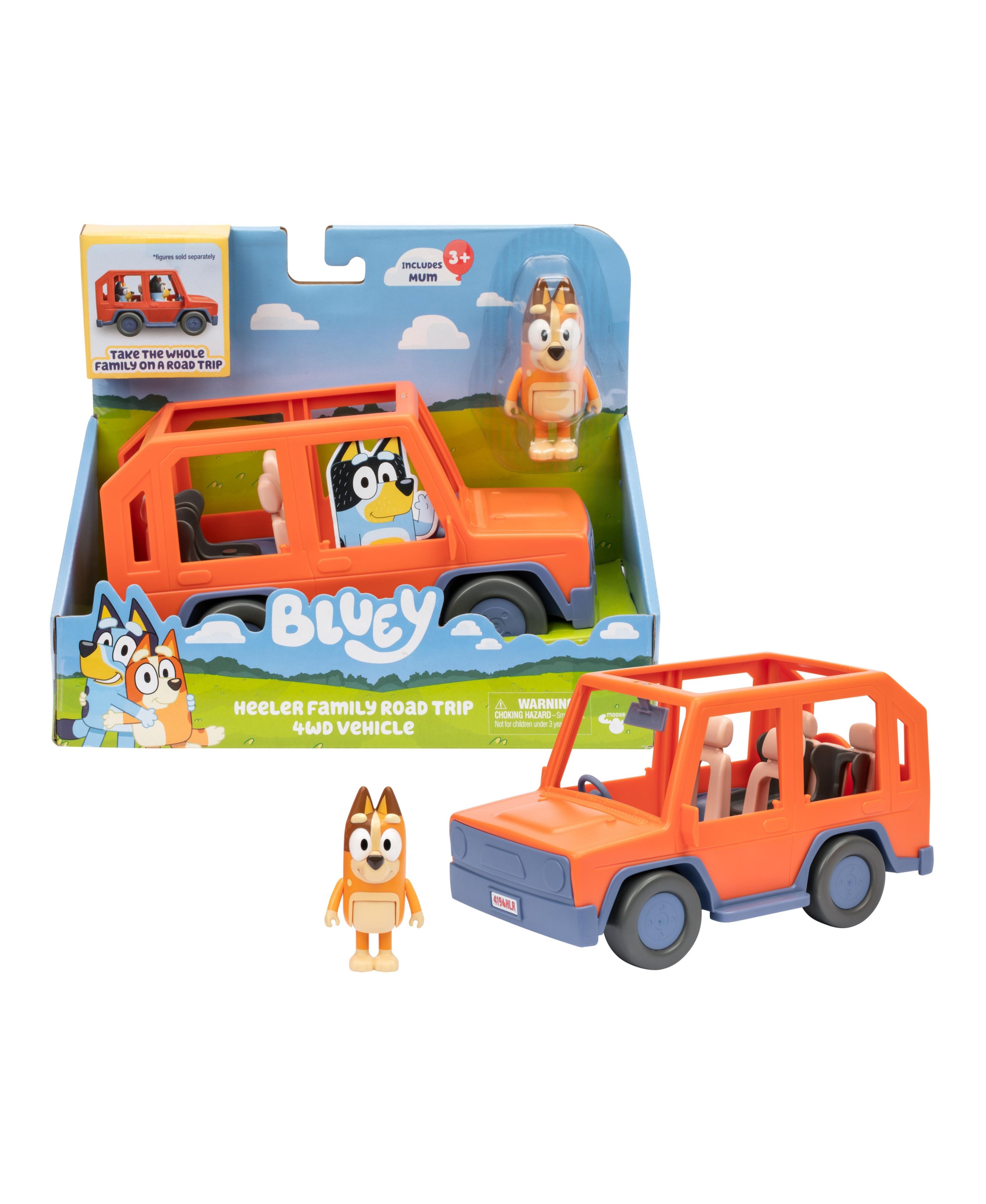 Bluey Heeler Family Road Trip 4WD Toy Car with Articulated Chilli Figure - Interactive Play Vehicle for Kids' Pretend Adventures & Family Game Nights