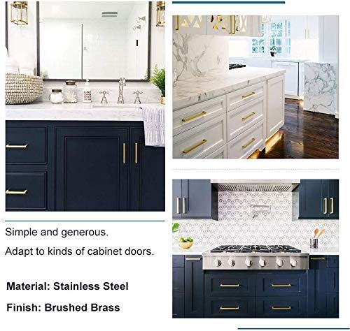 30 Pack Gold Cabinet Pulls - Brushed Brass Drawer Handles with 8 Inch Hole Centers - Stainless Steel Hardware for Kitchen Cabinets, Dressers & Furniture (Modern Home Upgrade)