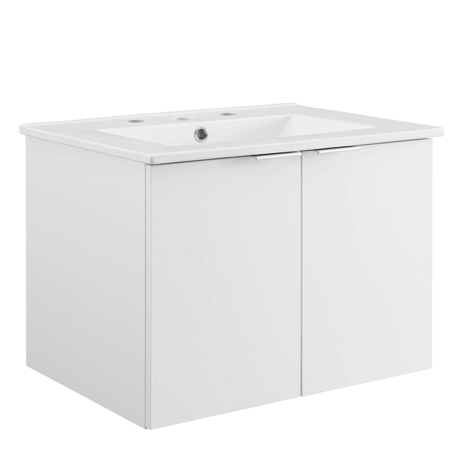 Modway Maybelle 24 Inch White Wall-Mounted Bathroom Vanity with Sink - Space Saving Modern Design for Small Bathrooms, Powder Rooms & Apartments
