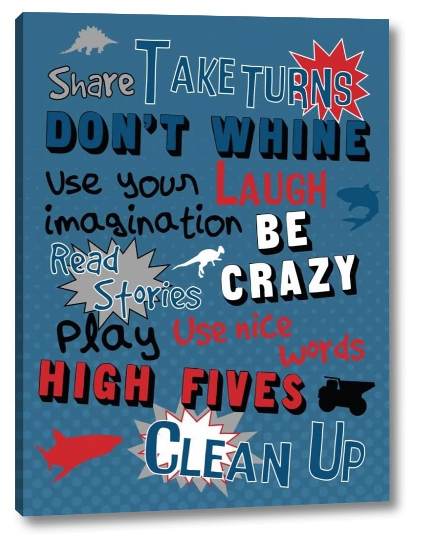 Boys Play Room Rules Canvas Art Print by Jace Grey - 18x24 Inch Gallery Wrapped Wall Decor - Ready to Hang - Perfect for Kids Bedroom, Playroom & Nursery Decor