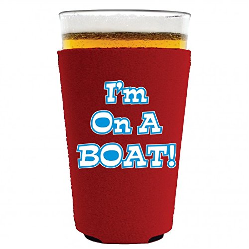 Funny 'I'm On A Boat' Pint Glass with Red Coozie - Perfect for Beach Parties, Boating & Summer BBQs