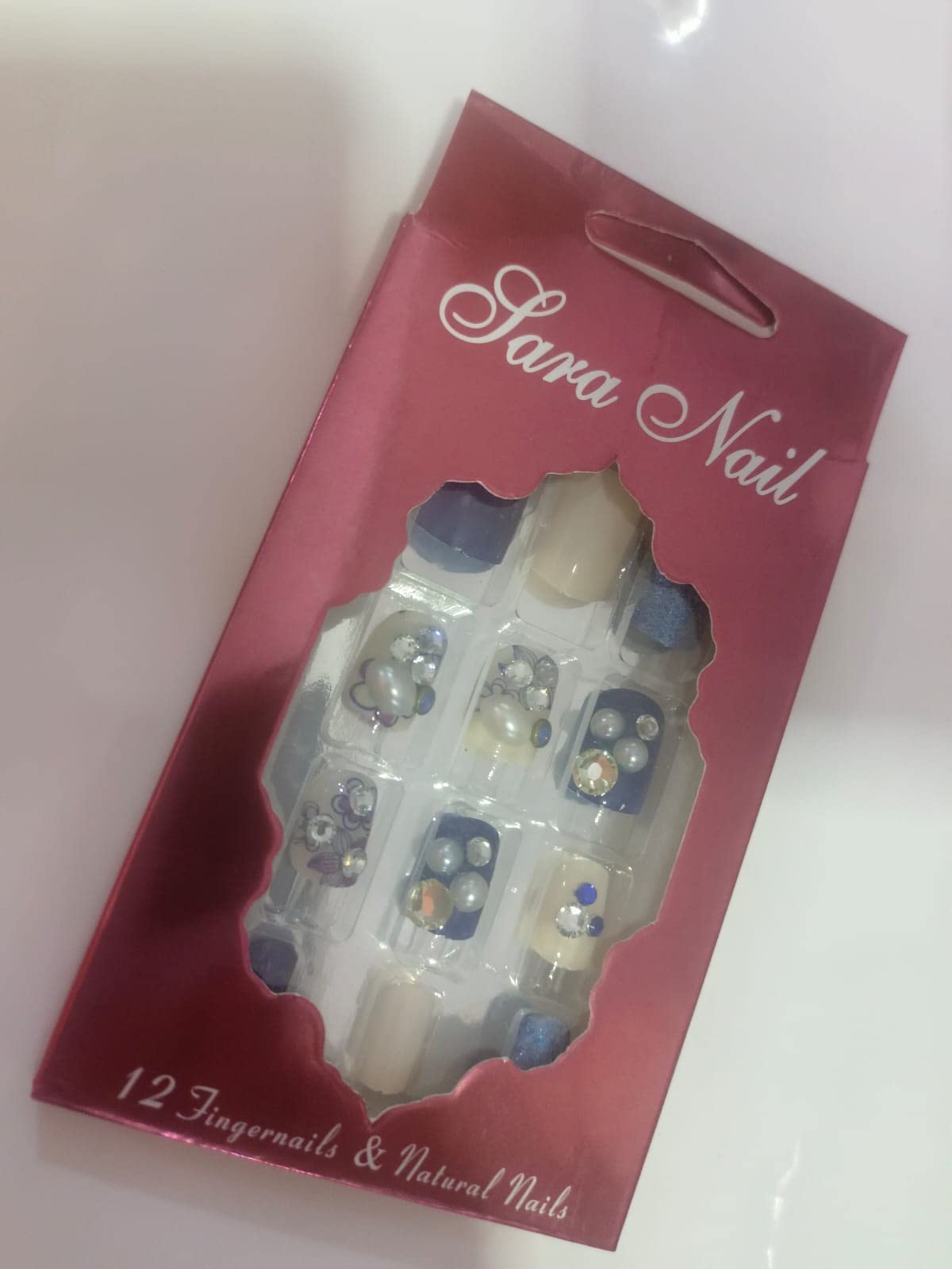 3D Matte Artificial Nails - Blue & Cream Ombre Press On Nails - Pack of 12 Fake Nails for Women - Perfect for Parties, Weddings & Special Occasions